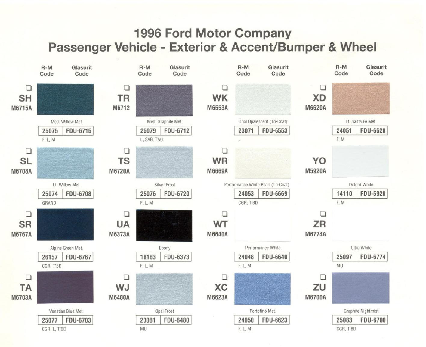 Ford Motor Vehicle Color Code Chart/Page Paint