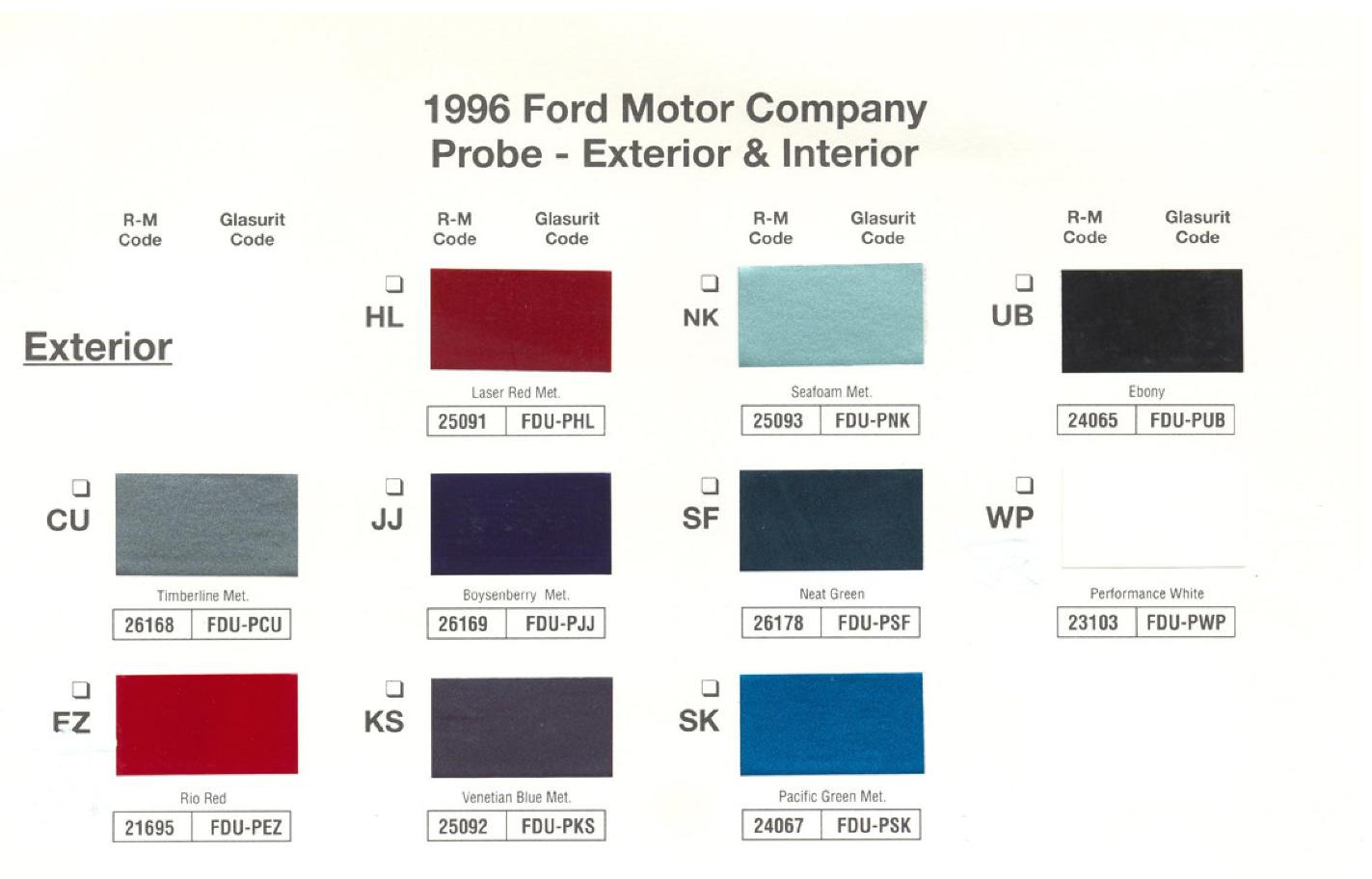 Ford Motor Vehicle Color Code Chart/Page Paint