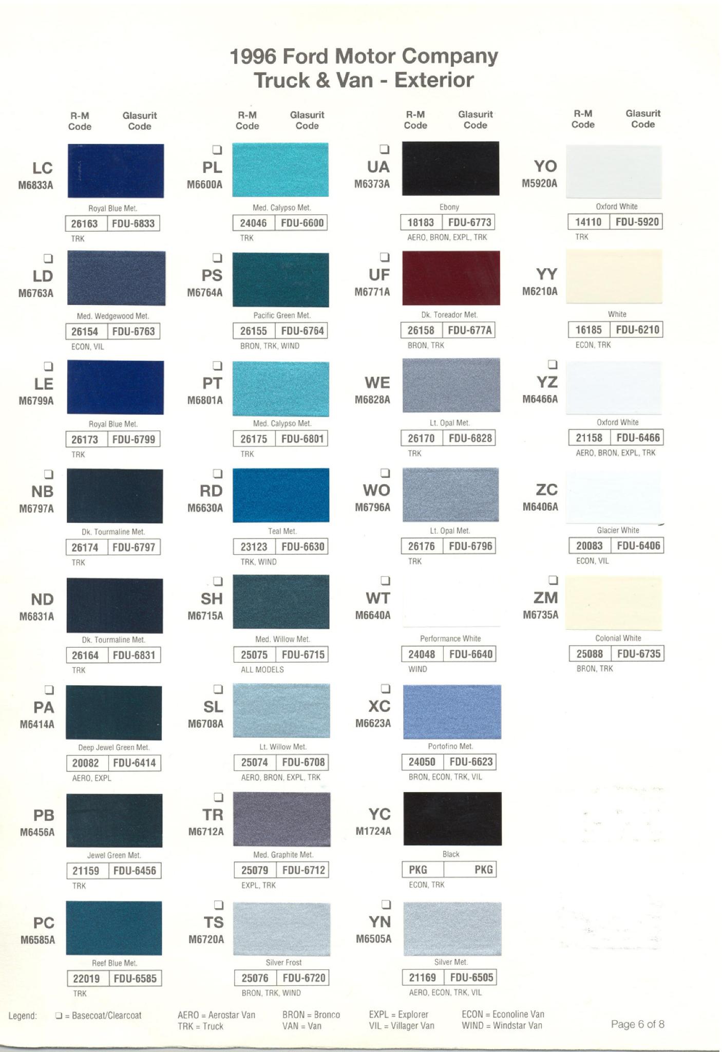 Ford Motor Vehicle Color Code Chart/Page Paint