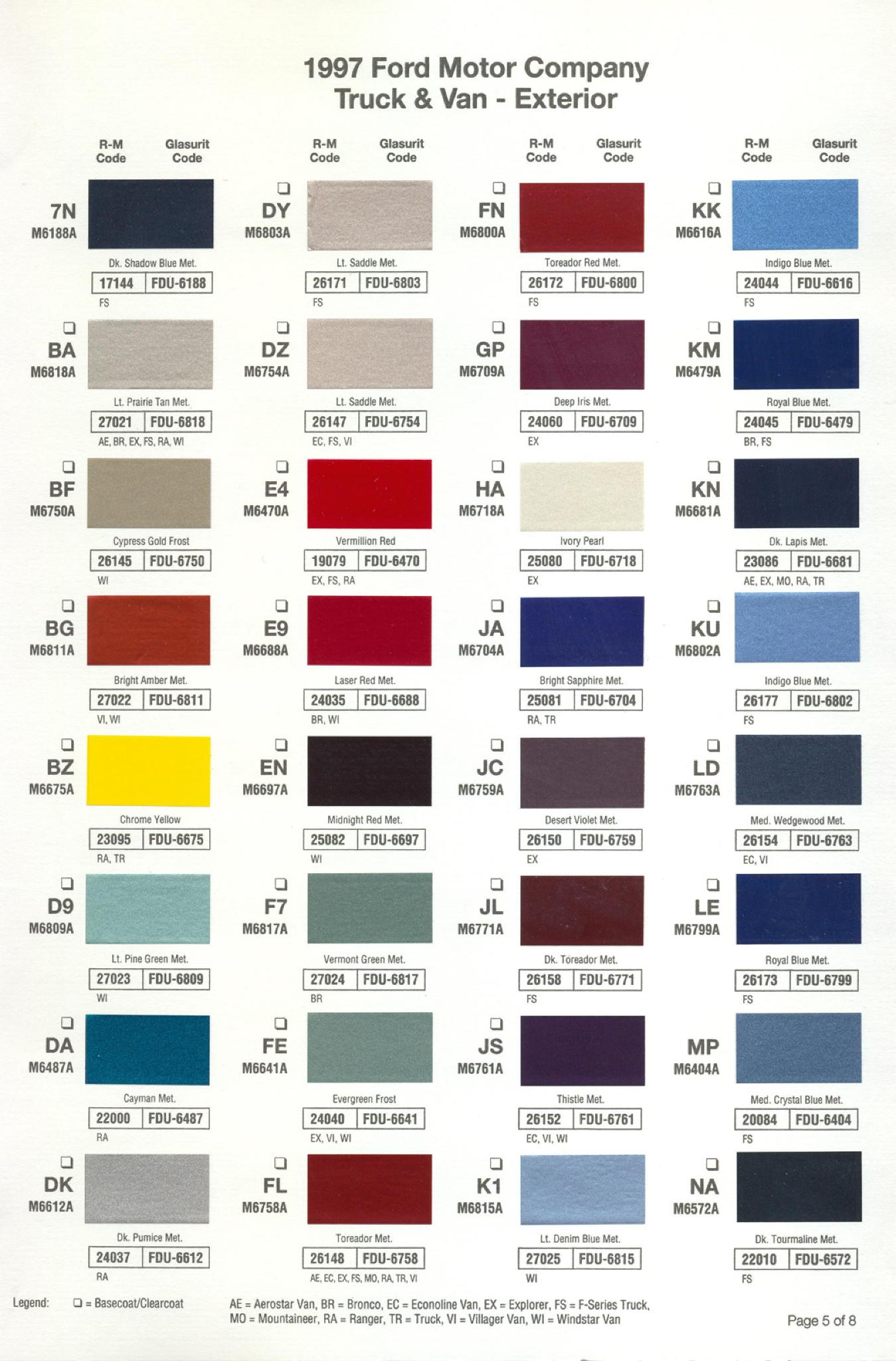 Ford Motor Vehicle Color Code Chart/Page Paint