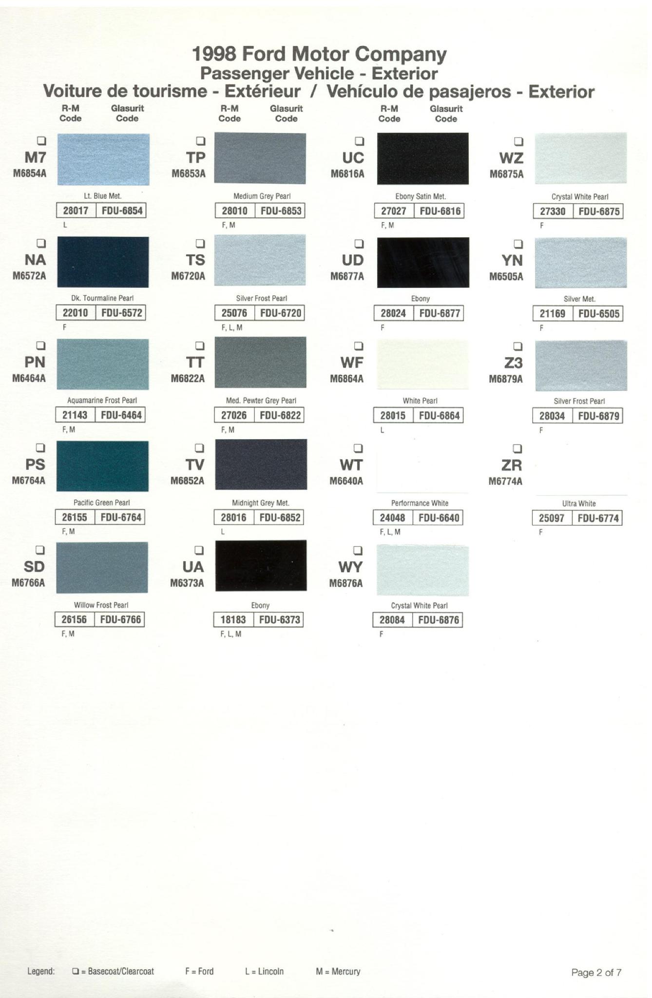 Ford Motor Vehicle Color Code Chart/Page Paint