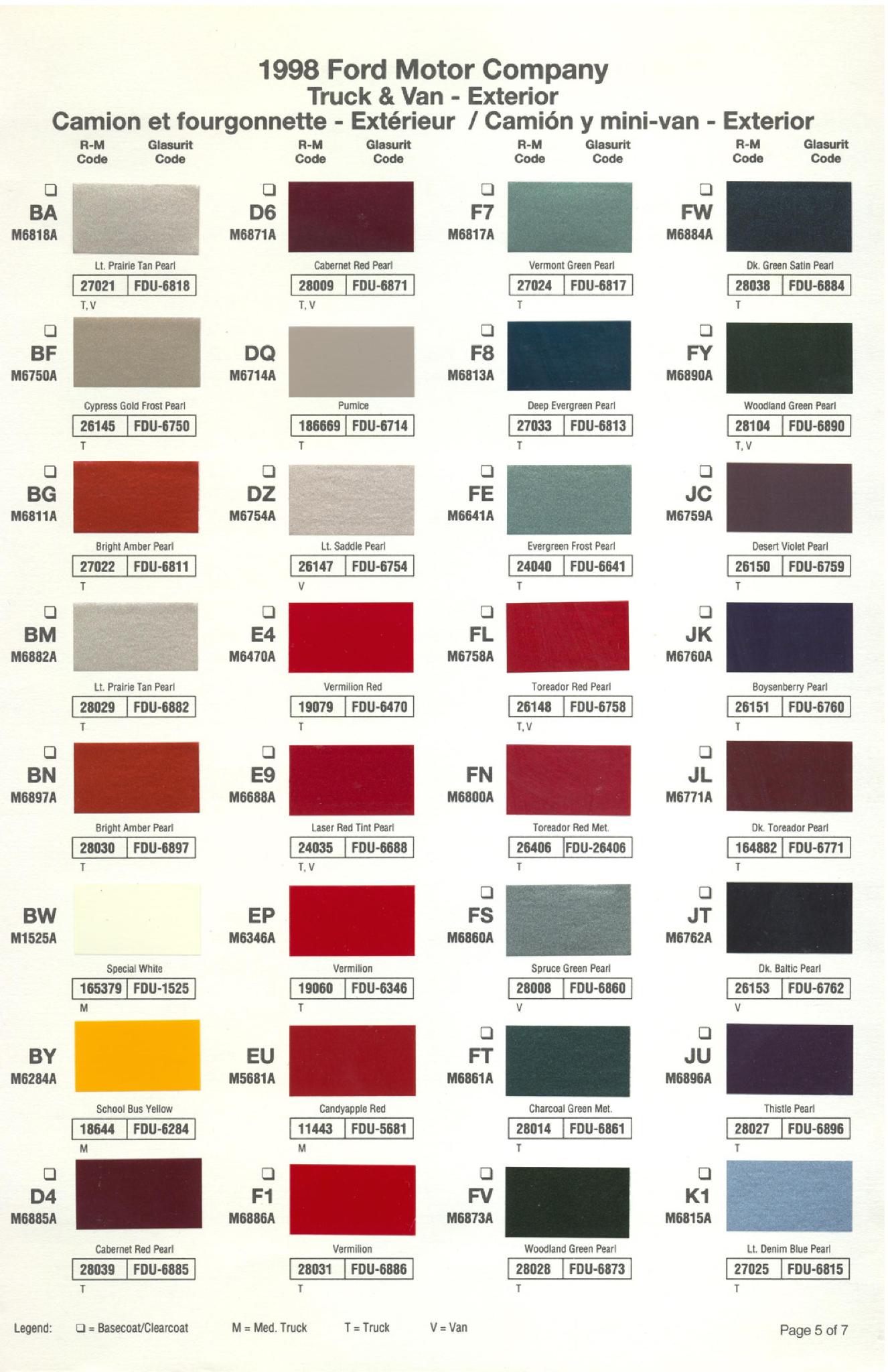 Ford Motor Vehicle Color Code Chart/Page Paint