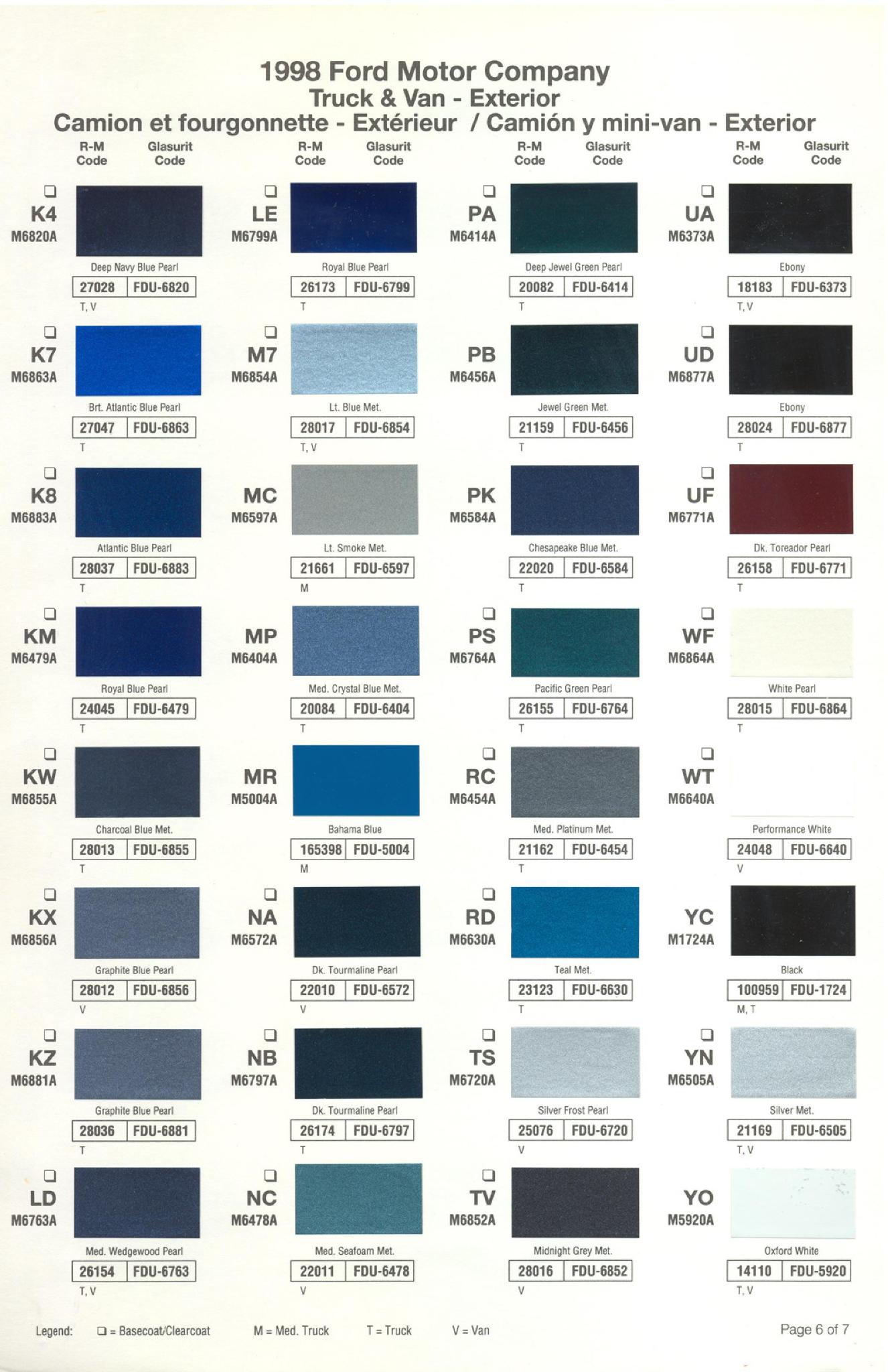 Ford Motor Vehicle Color Code Chart/Page Paint