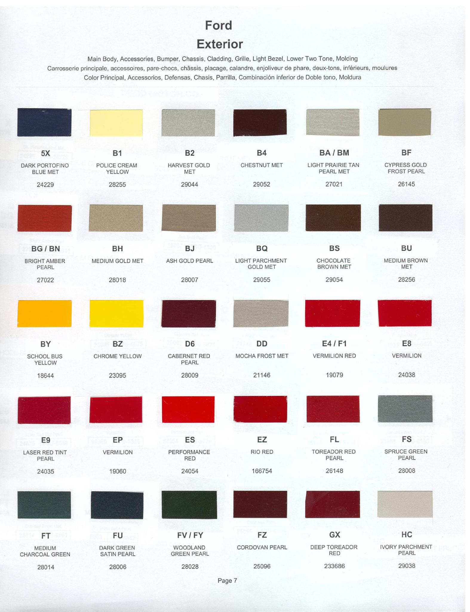 Ford Motor Vehicle Color Code Chart/Page Paint