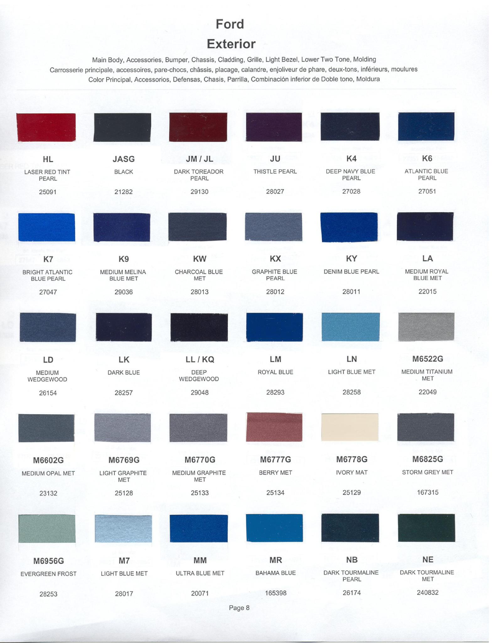 Ford Motor Vehicle Color Code Chart/Page Paint