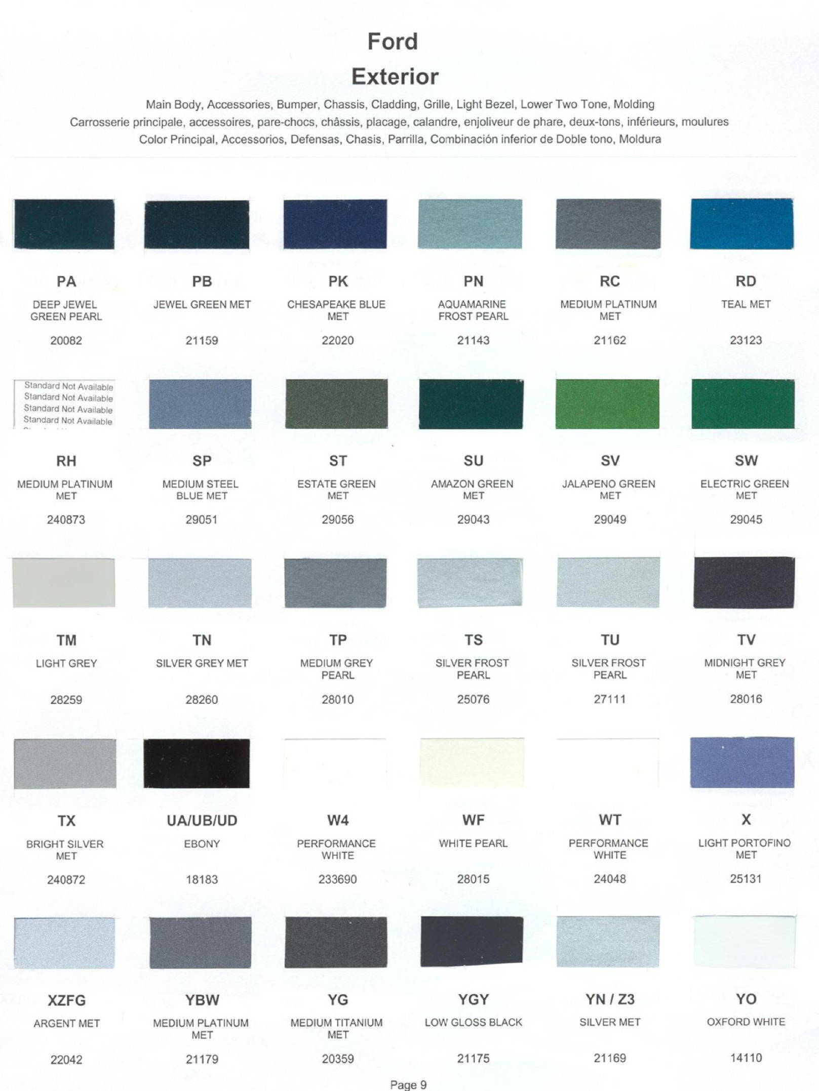 Ford Motor Vehicle Color Code Chart/Page Paint