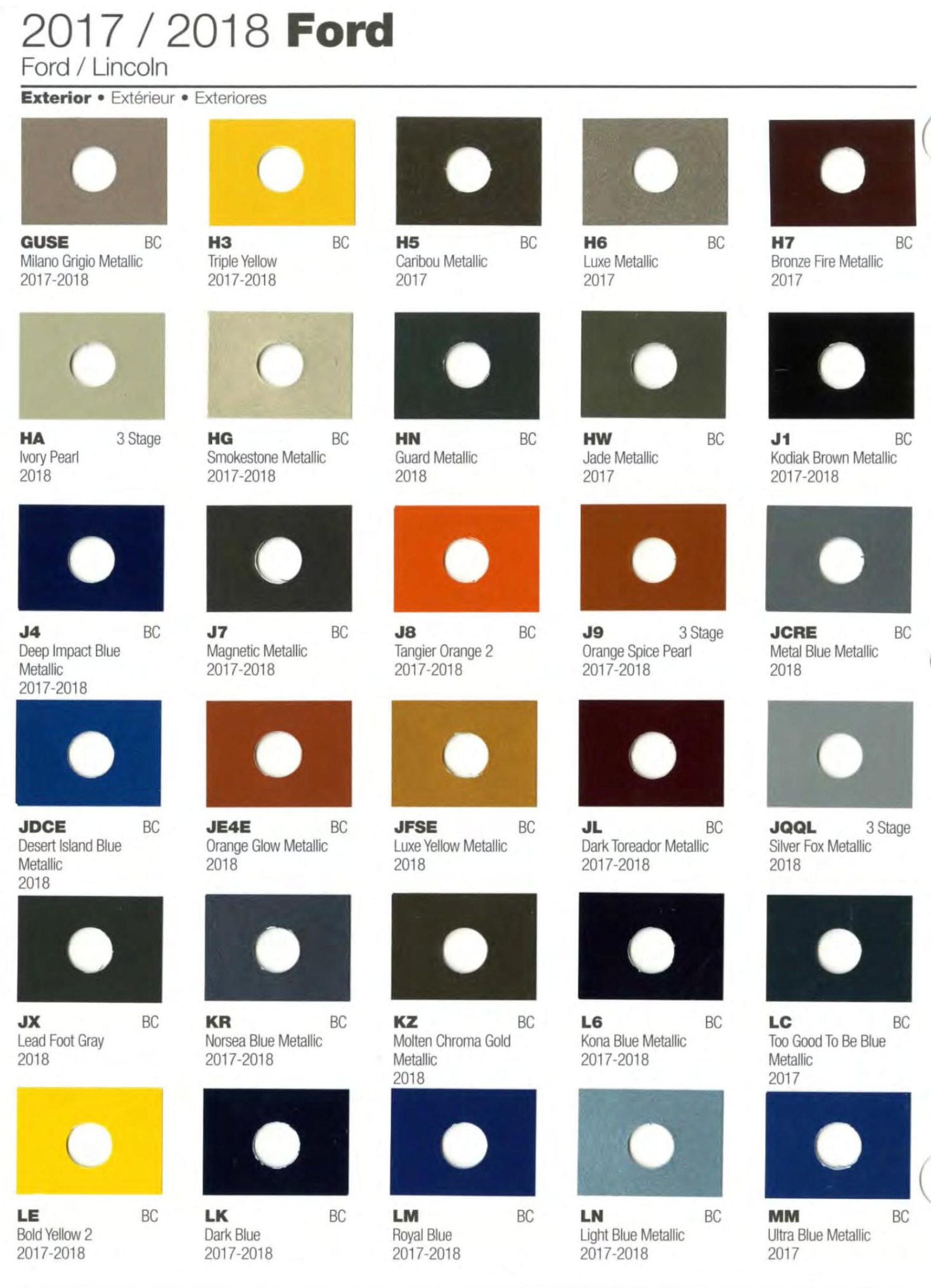 Ford Motor Vehicle Color Code Chart/Page Paint