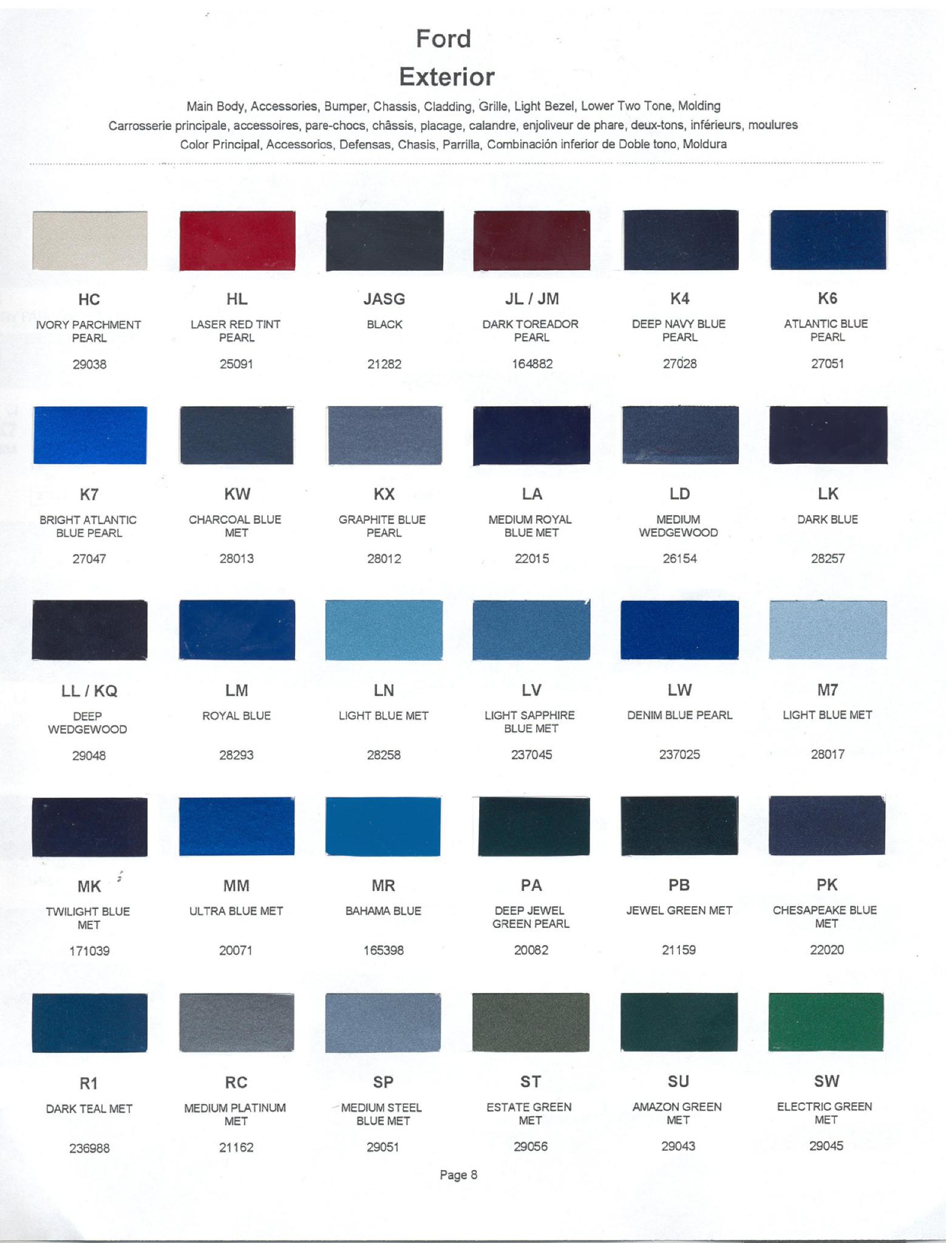 Ford Motor Vehicle Color Code Chart/Page Paint