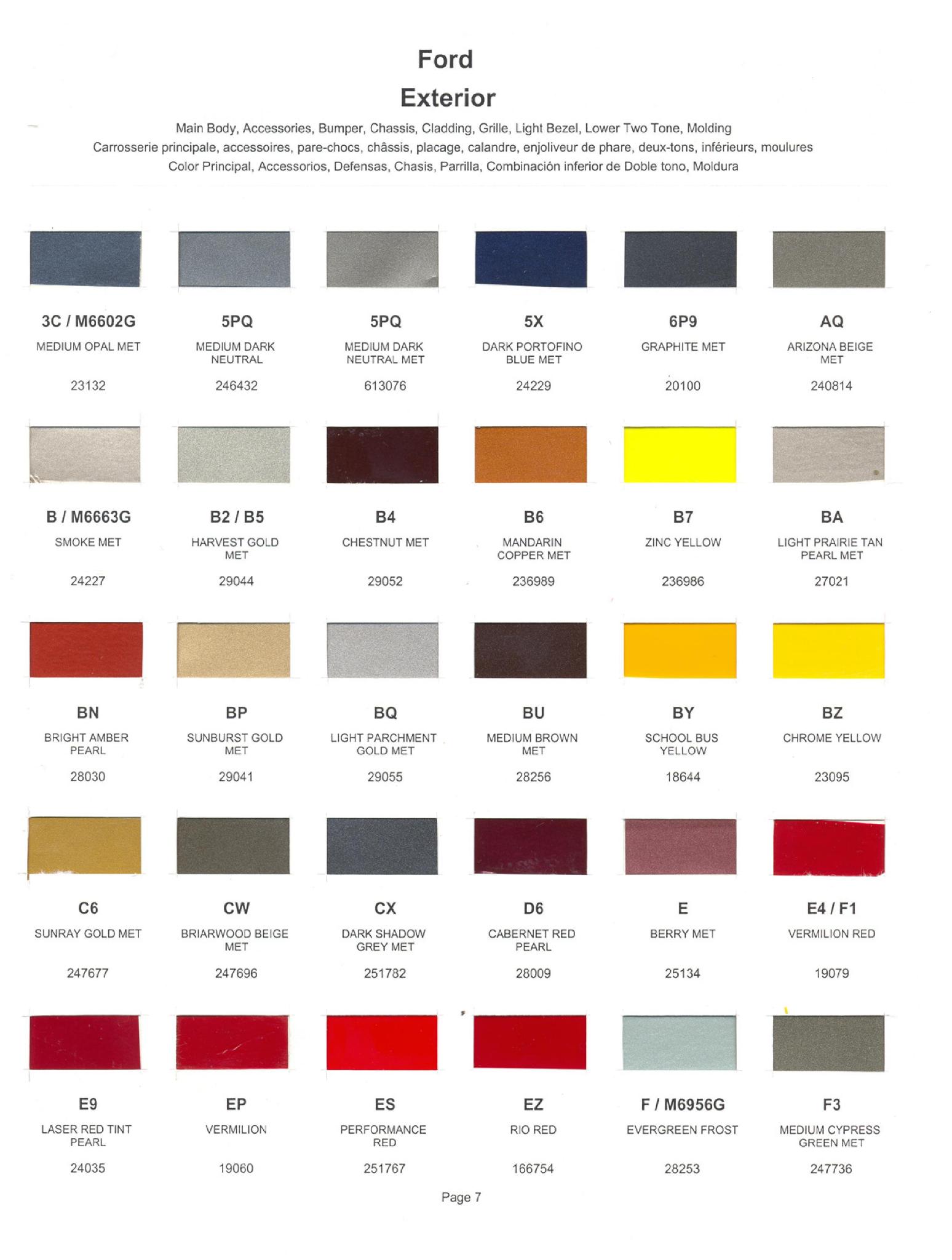 Ford Motor Vehicle Color Code Chart/Page Paint