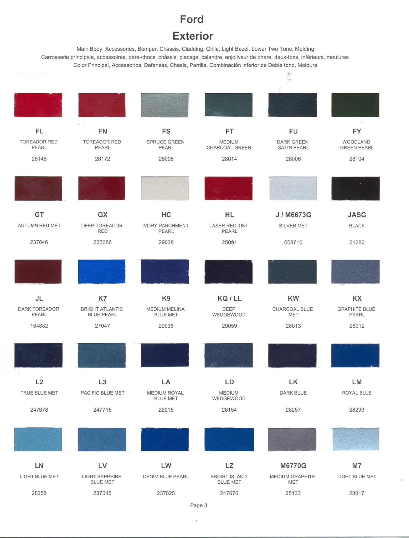 Ford Motor Vehicle Color Code Chart/Page Paint