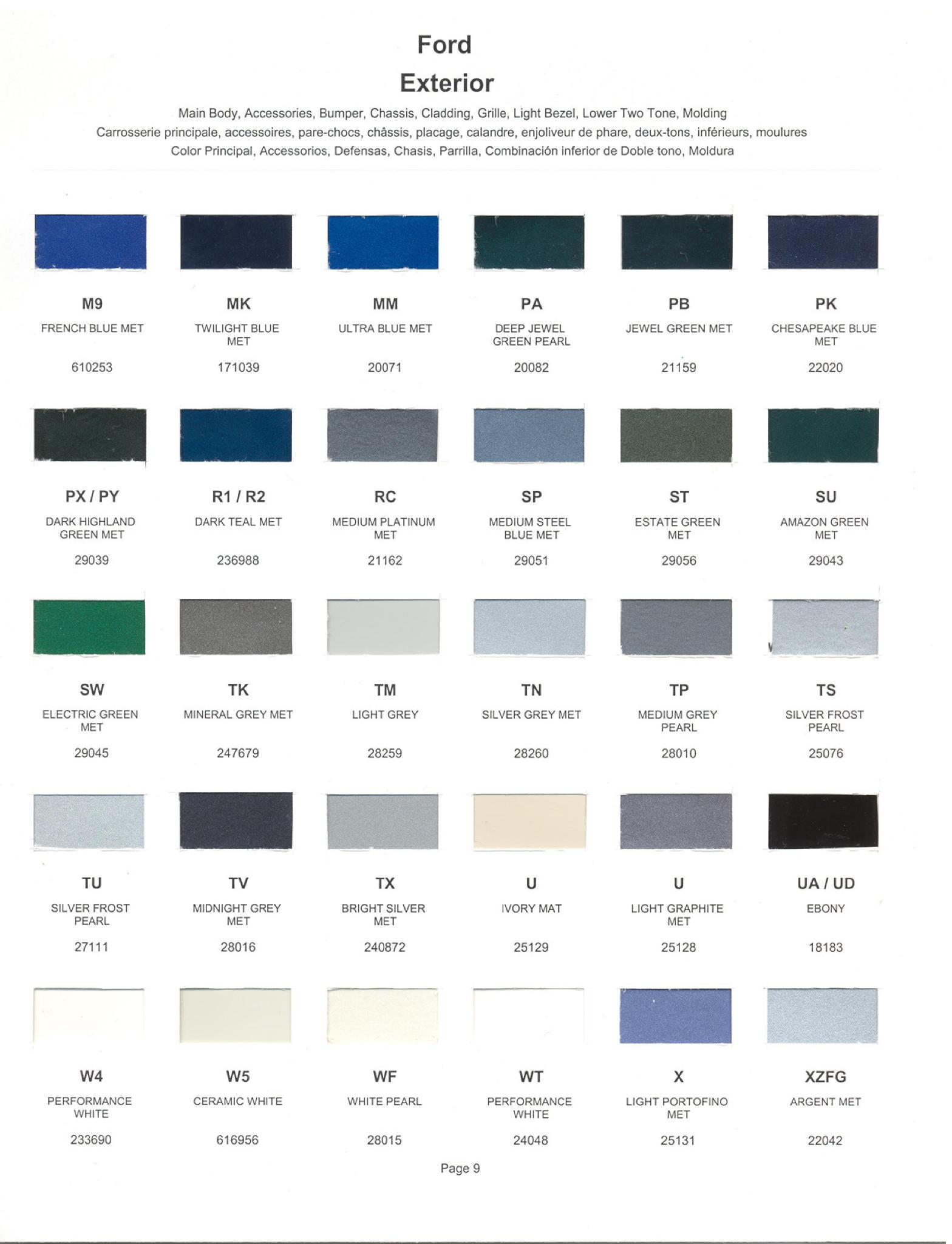 Ford Motor Vehicle Color Code Chart/Page Paint