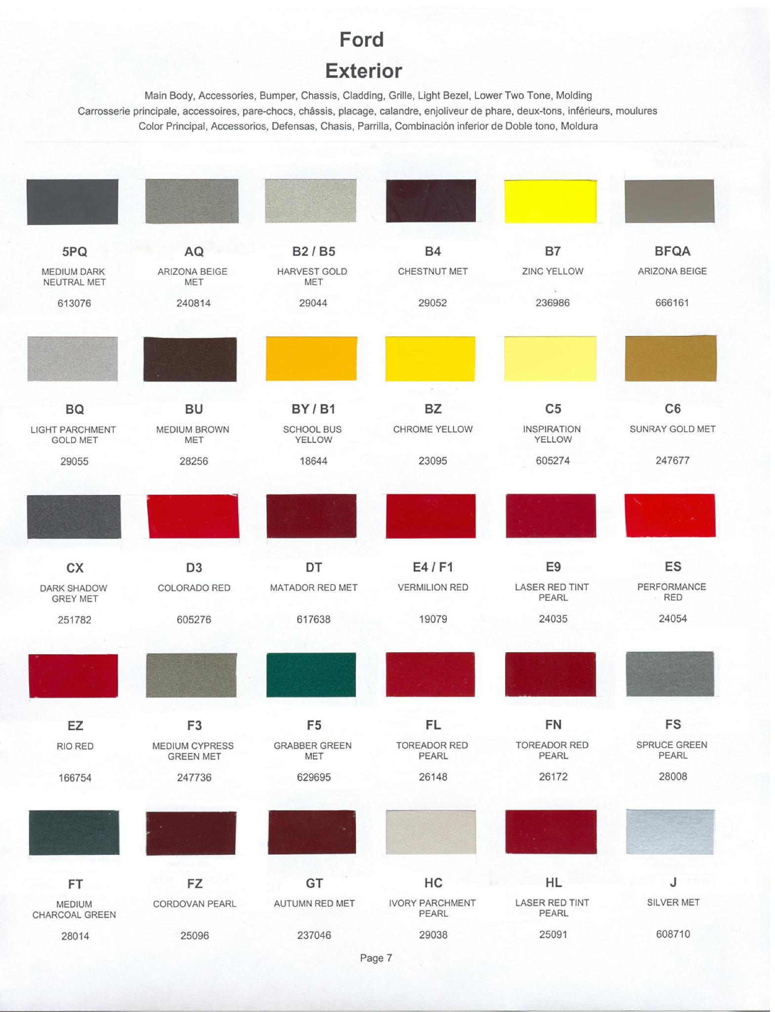 Ford Motor Vehicle Color Code Chart/Page Paint