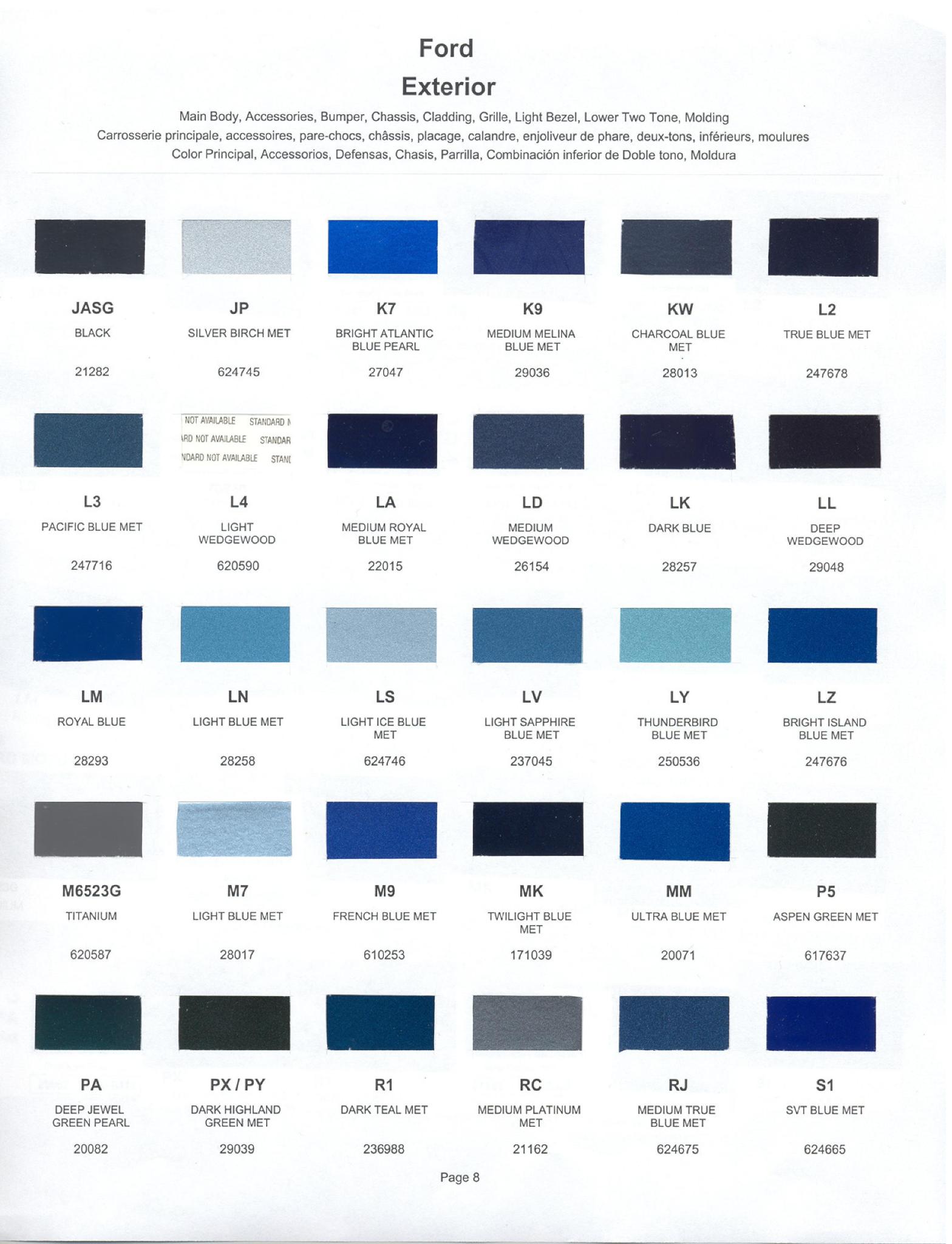 Ford Motor Vehicle Color Code Chart/Page Paint