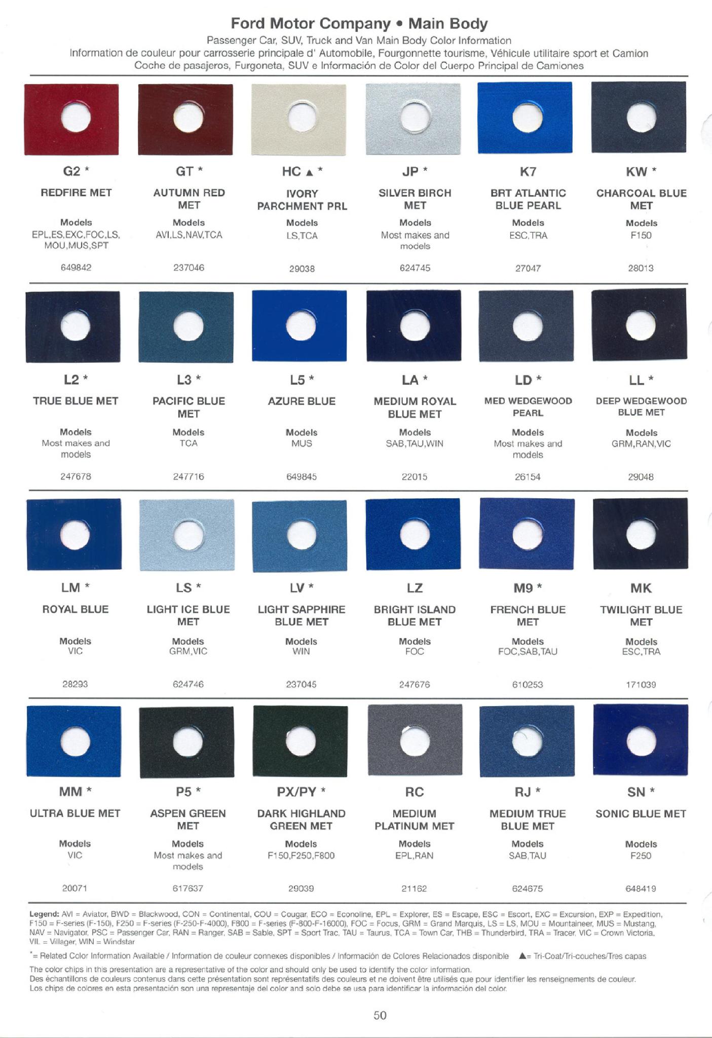 Ford Motor Vehicle Color Code Chart/Page Paint