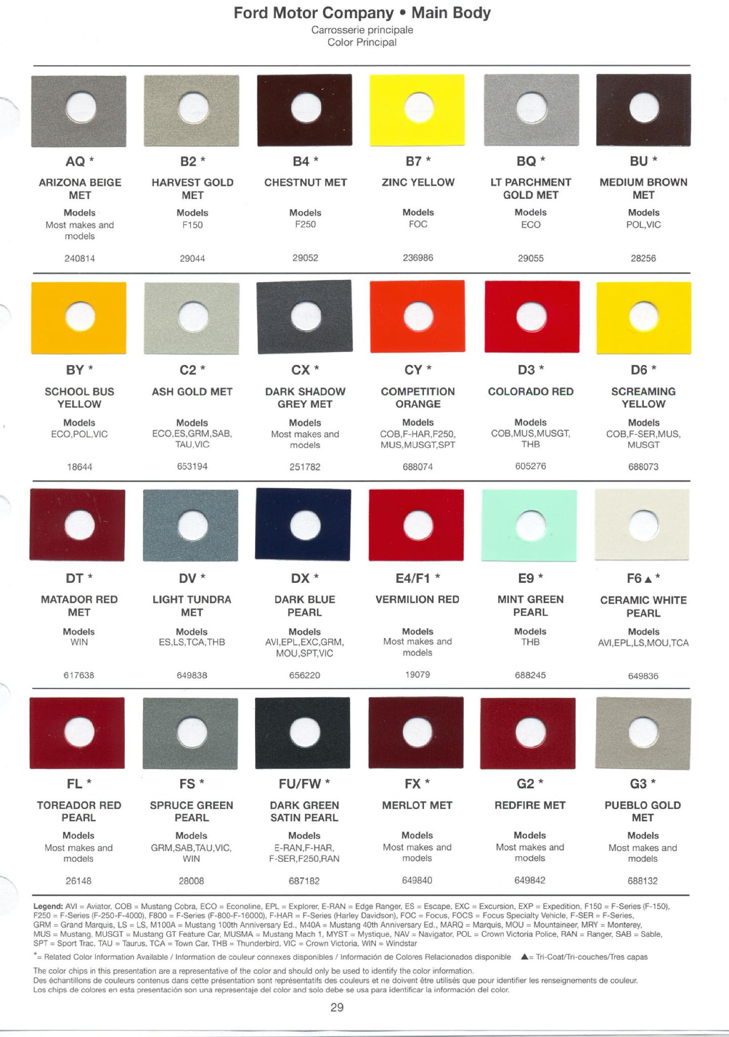 Ford Motor Vehicle Color Code Chart/Page Paint