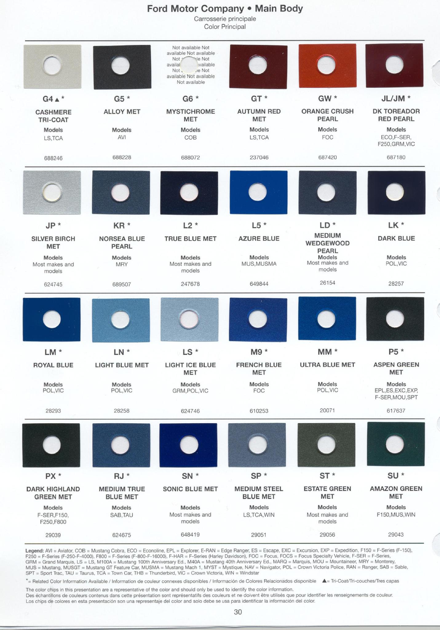 Ford Motor Vehicle Color Code Chart/Page Paint