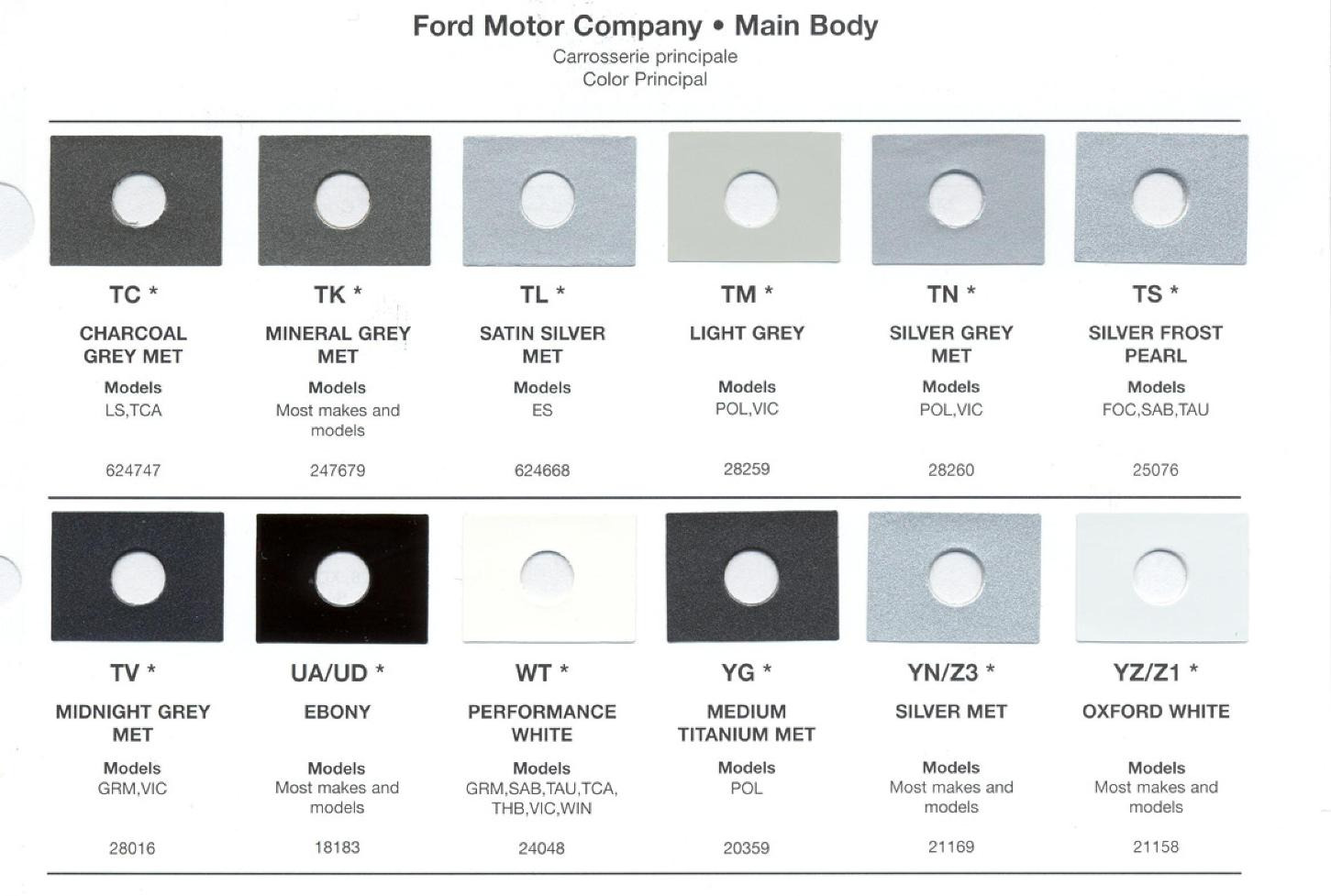 Ford Motor Vehicle Color Code Chart/Page Paint