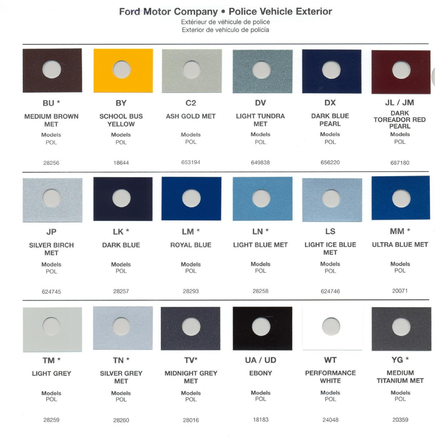 Ford Motor Vehicle Color Code Chart/Page Paint