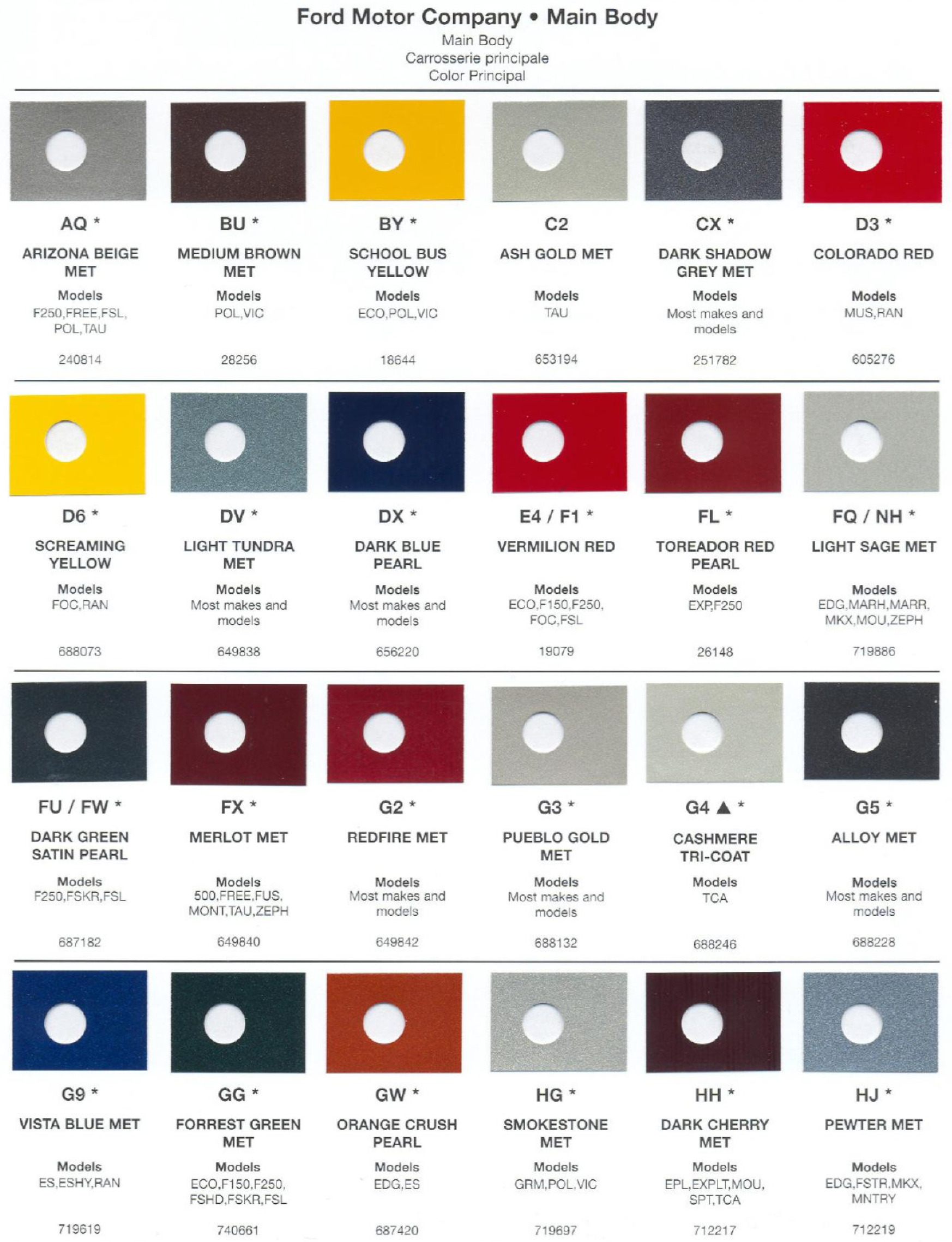 Ford Motor Vehicle Color Code Chart/Page Paint