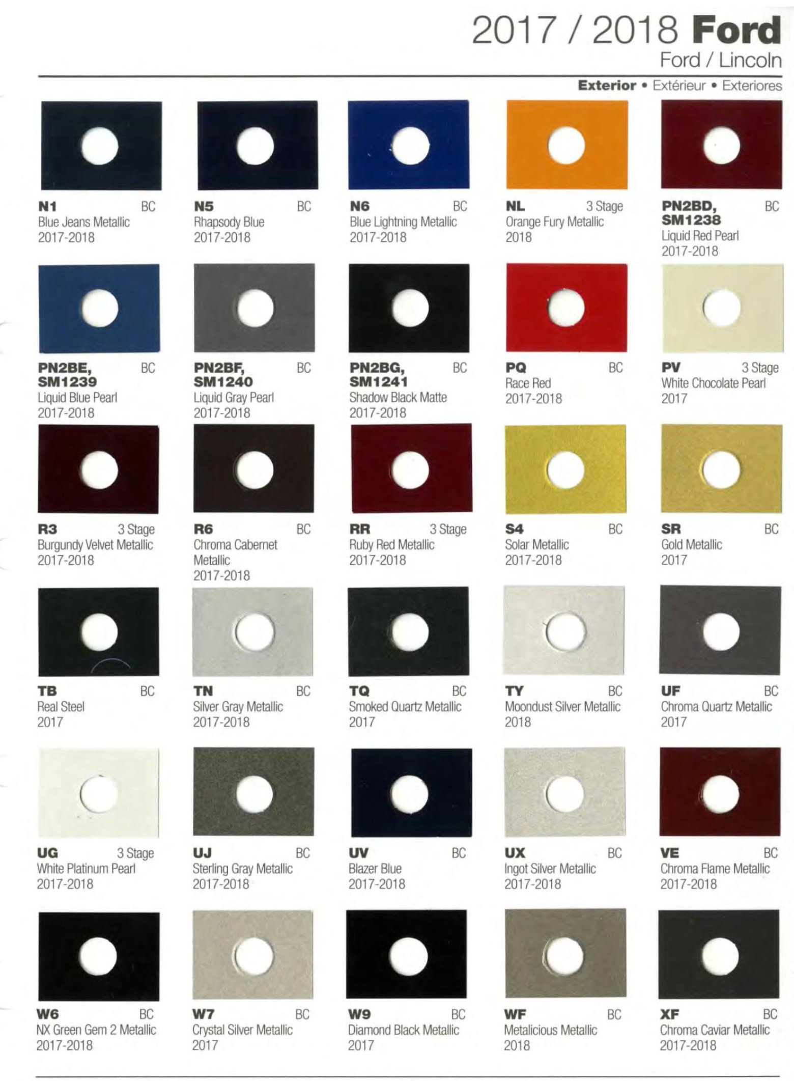 Ford Motor Vehicle Color Code Chart/Page Paint