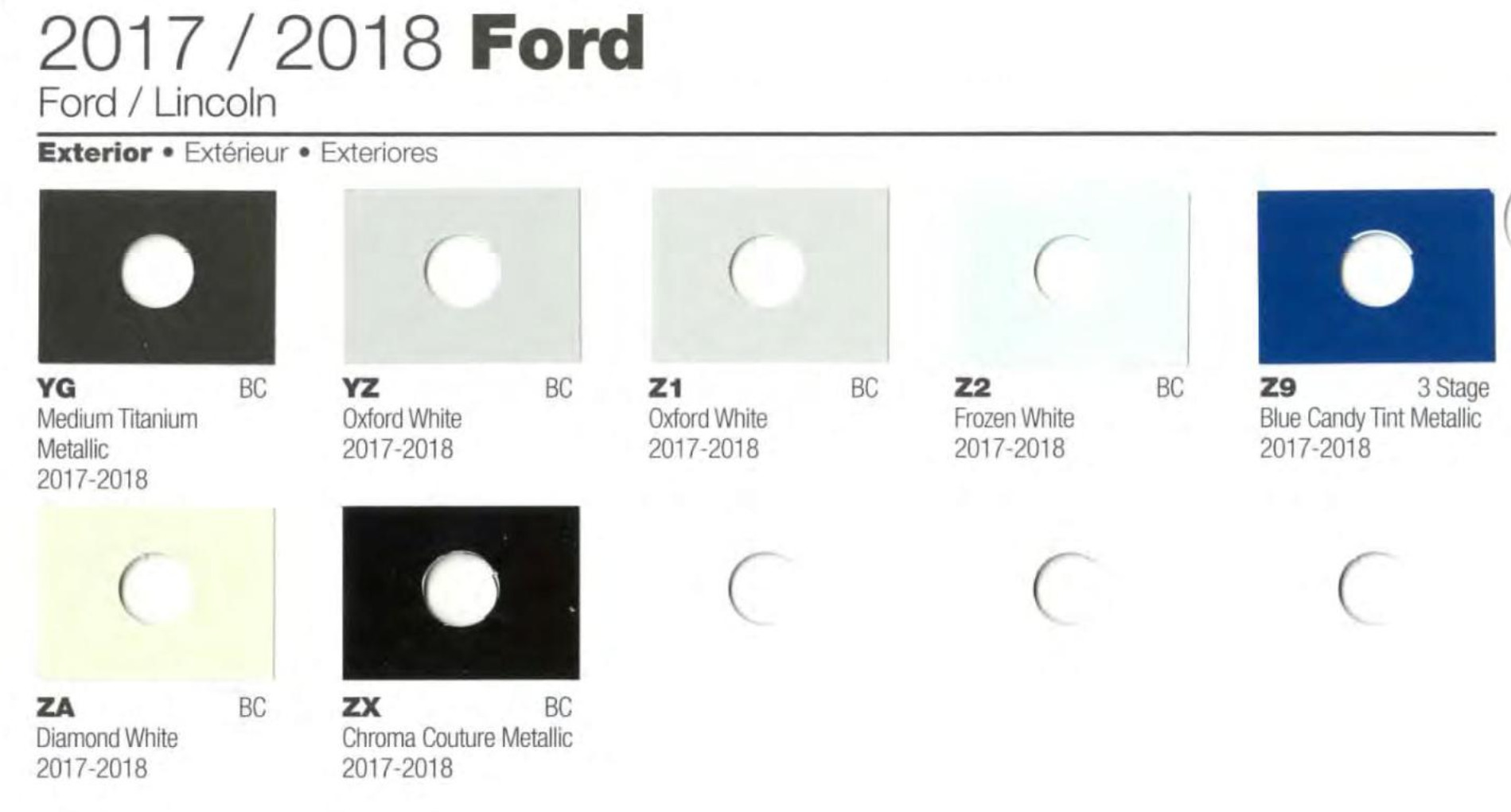 Ford Motor Vehicle Color Code Chart/Page Paint