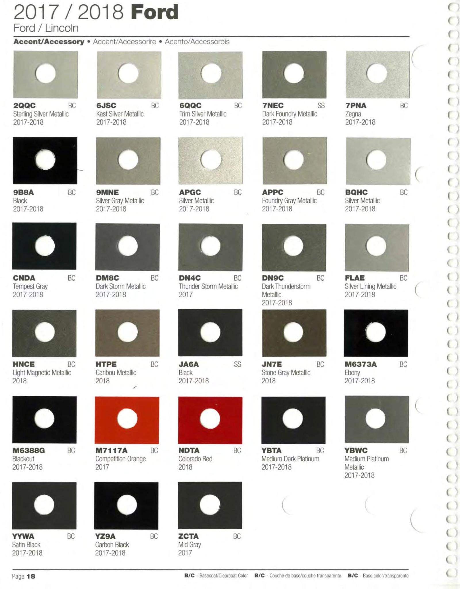 Ford Motor Vehicle Color Code Chart/Page Paint