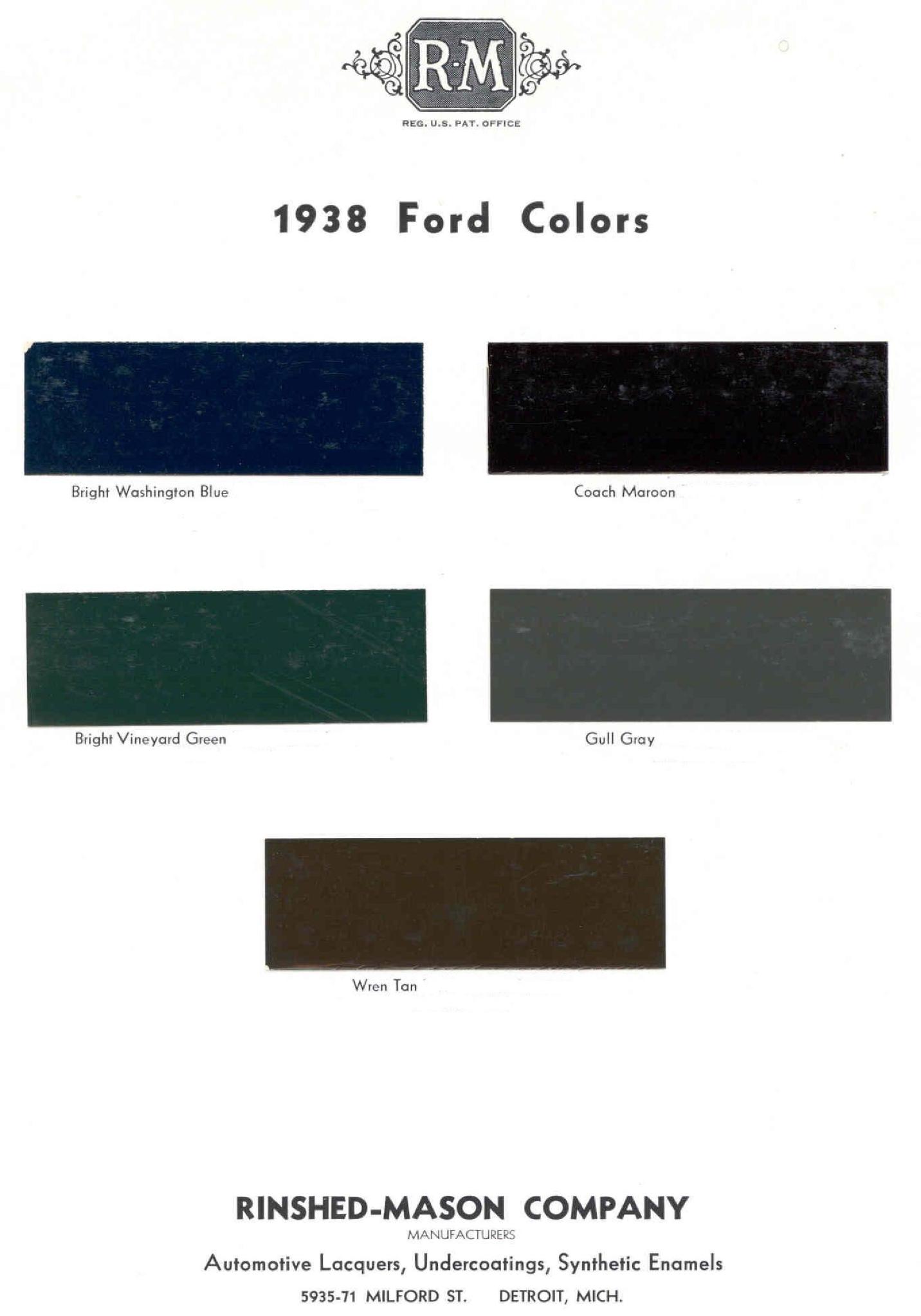 Ford Motor Vehicle Color Code Chart/Page Paint