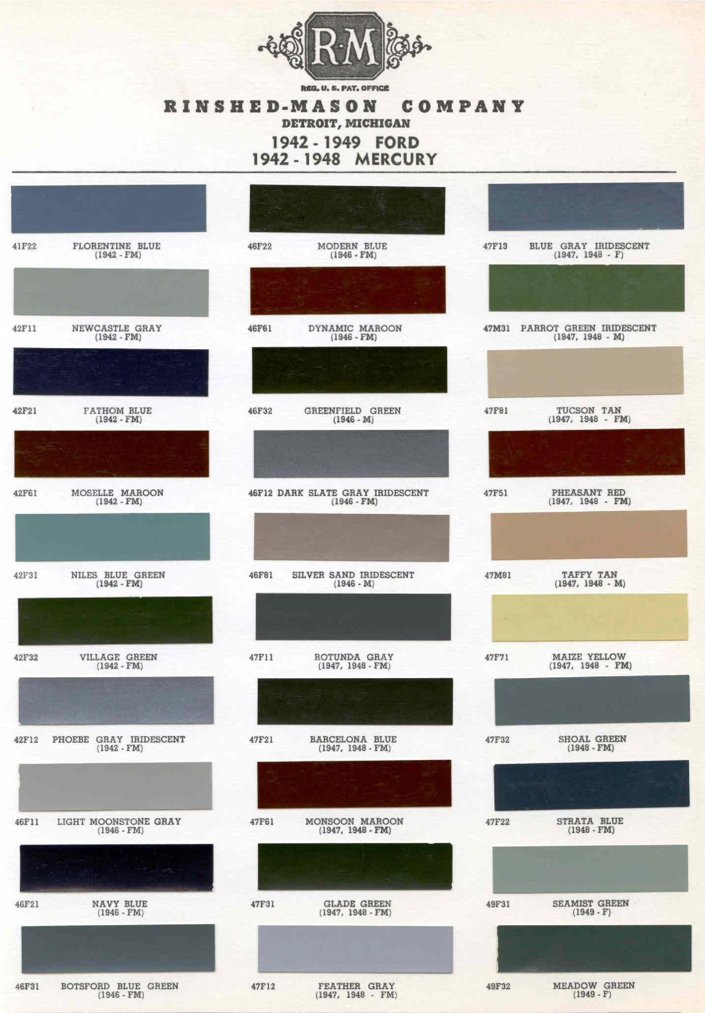 Ford Motor Vehicle Color Code Chart/Page Paint