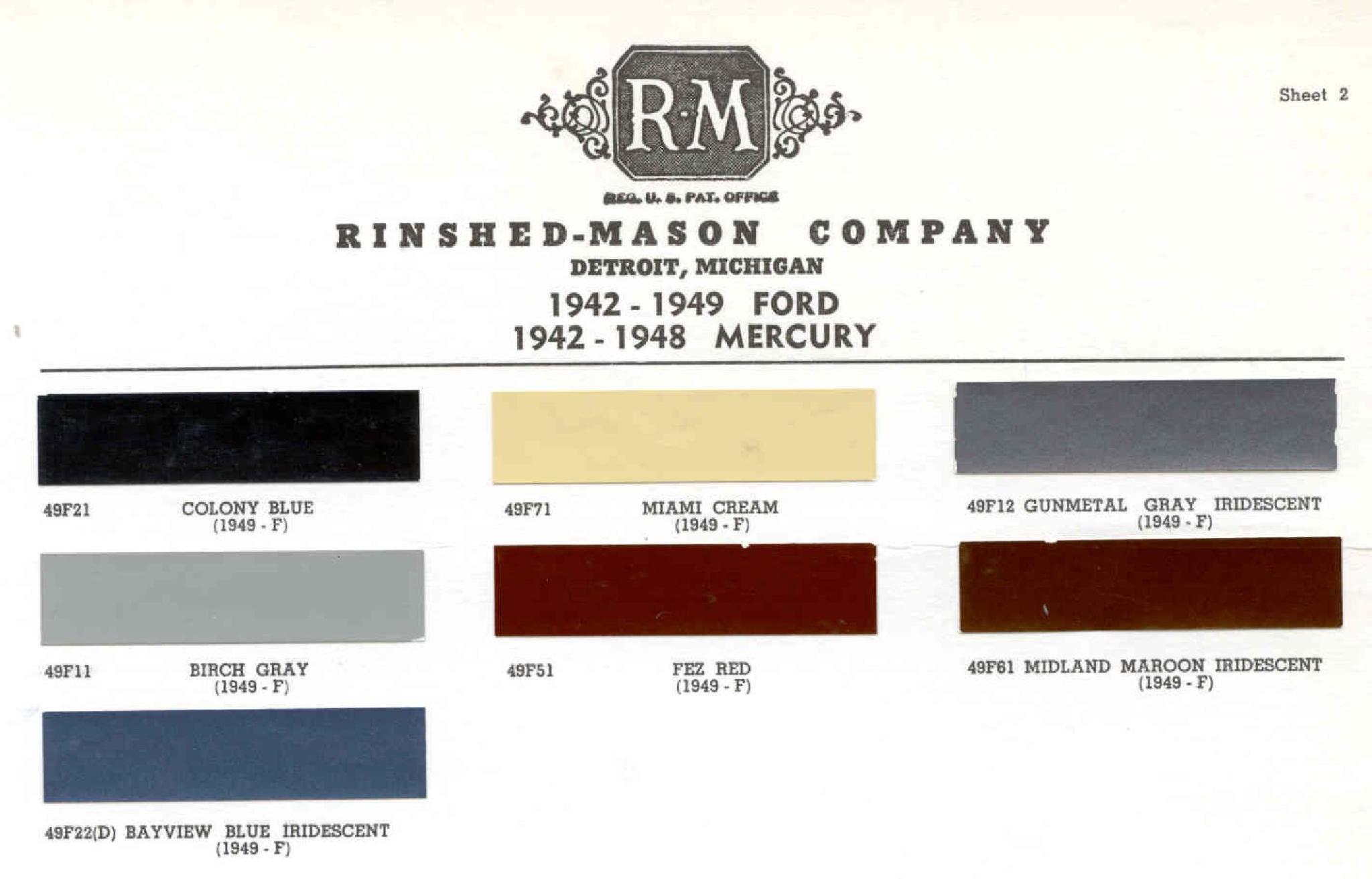 Ford Motor Vehicle Color Code Chart/Page Paint