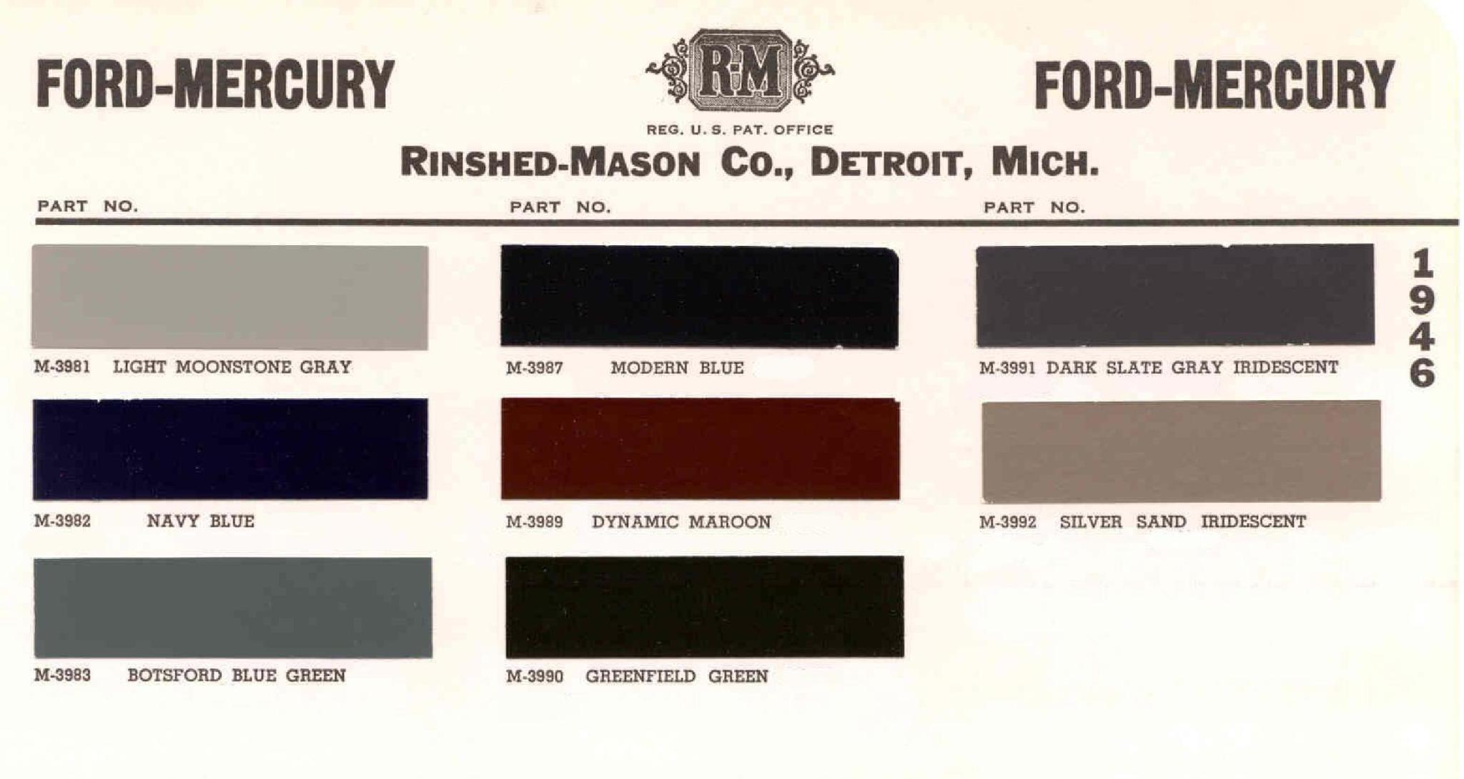 Ford Motor Vehicle Color Code Chart/Page Paint