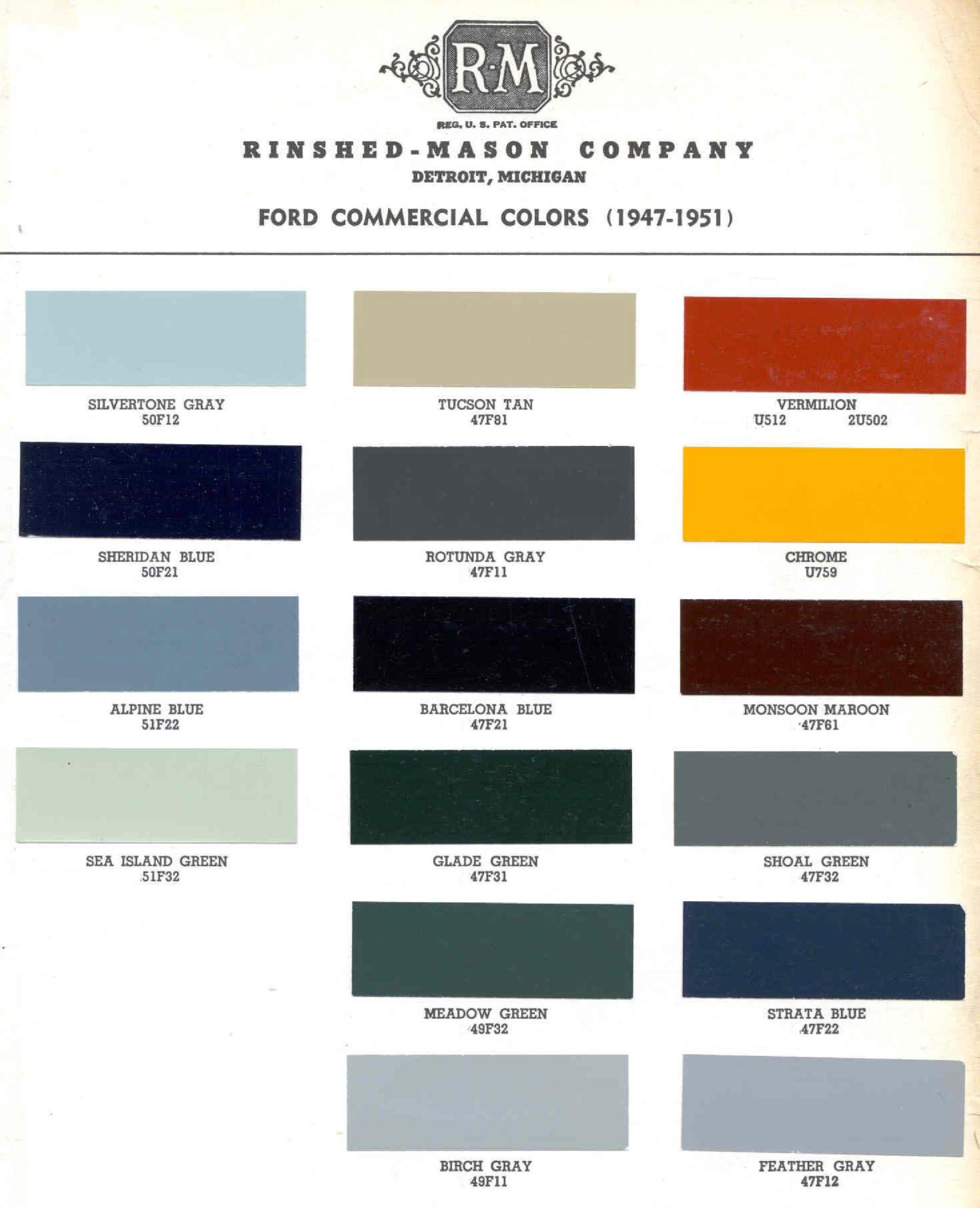 Ford Motor Vehicle Color Code Chart/Page Paint