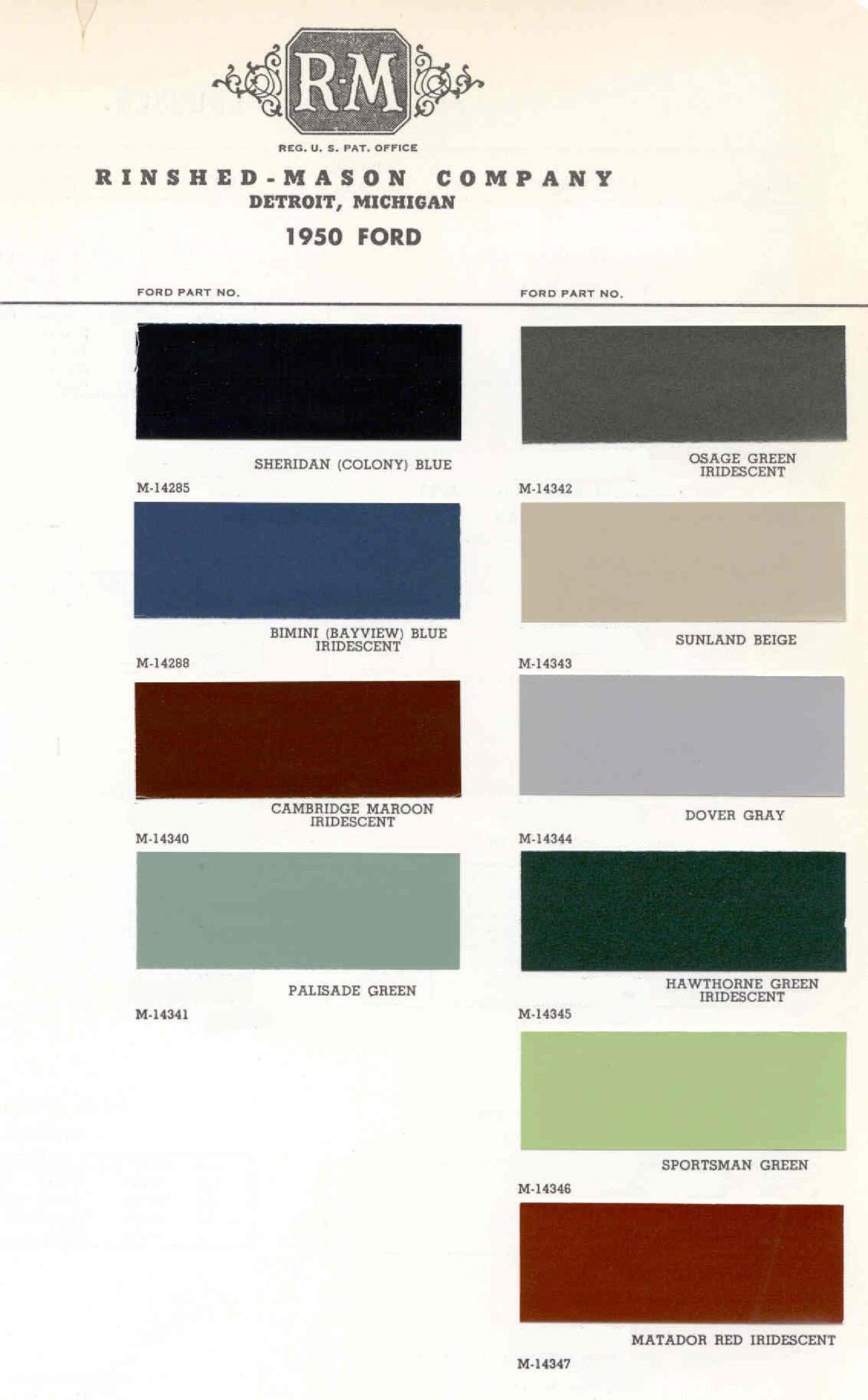 Ford Motor Vehicle Color Code Chart/Page Paint