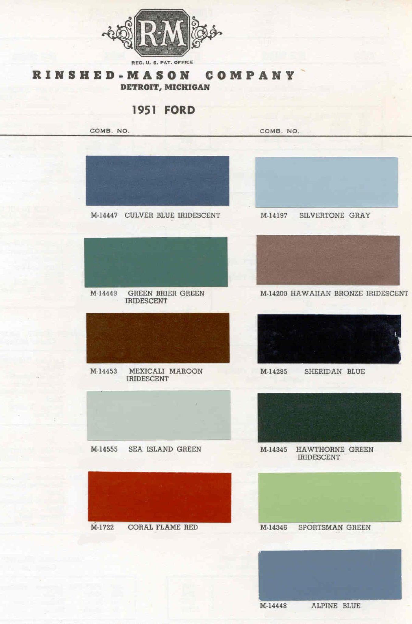 Ford Motor Vehicle Color Code Chart/Page Paint