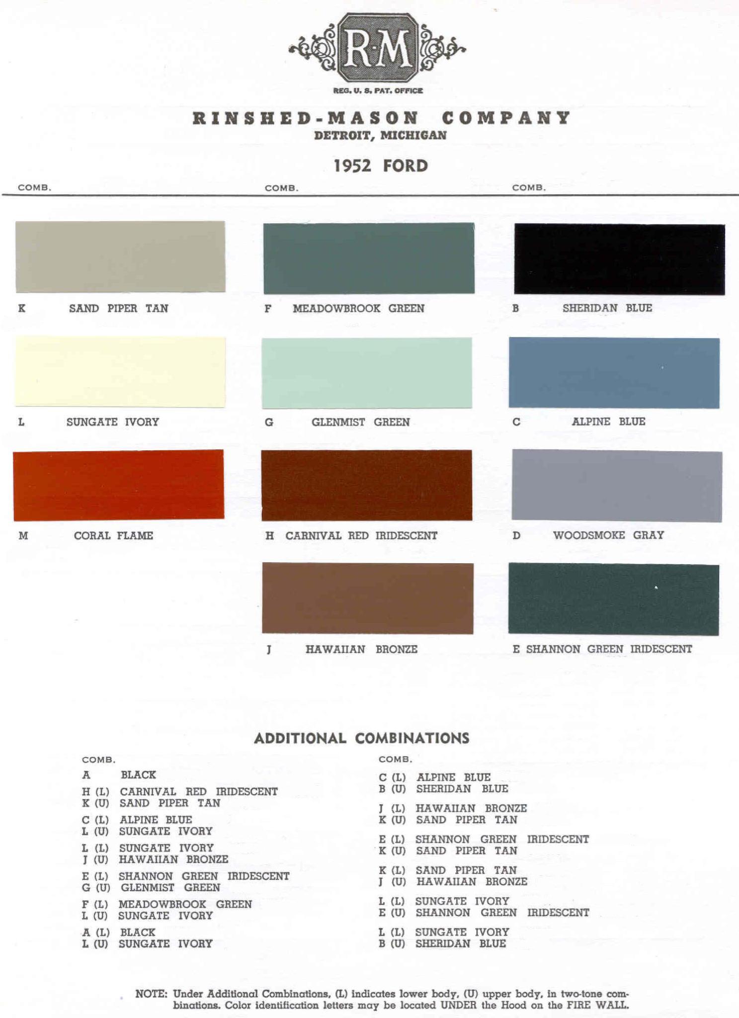 Ford Motor Vehicle Color Code Chart/Page Paint