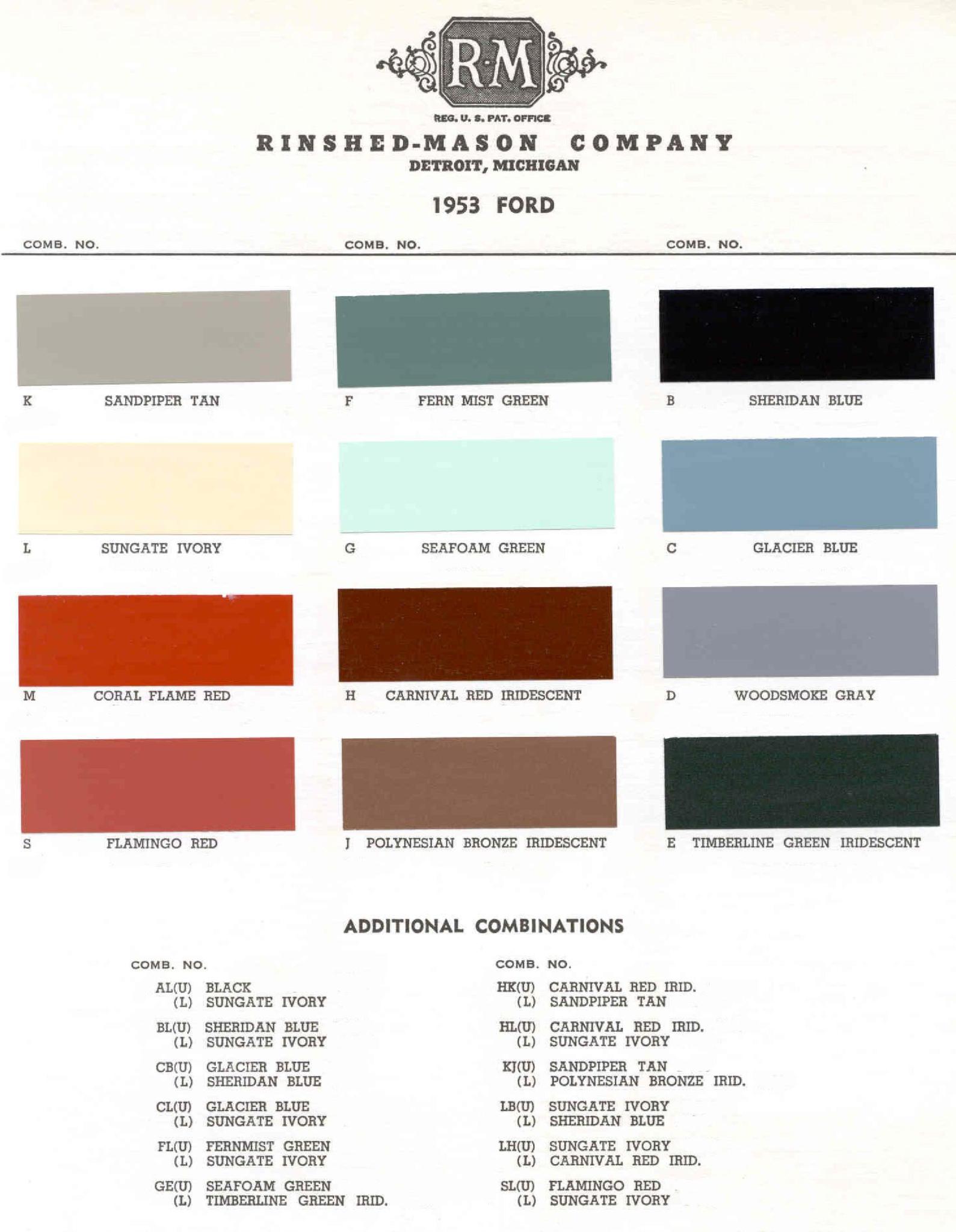 Ford Motor Vehicle Color Code Chart/Page Paint