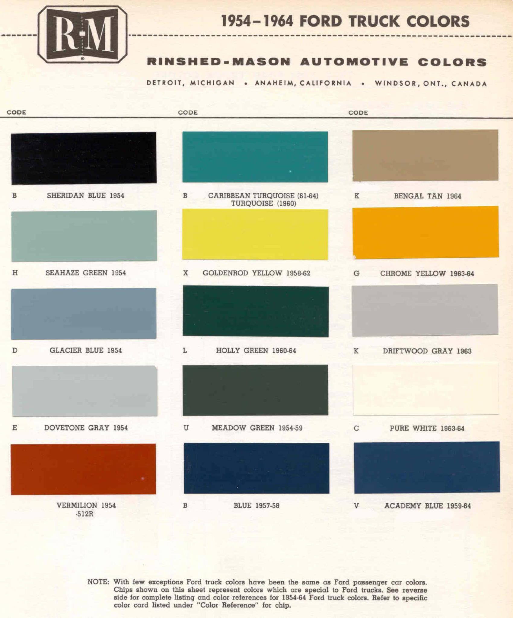 Ford Motor Vehicle Color Code Chart/Page Paint