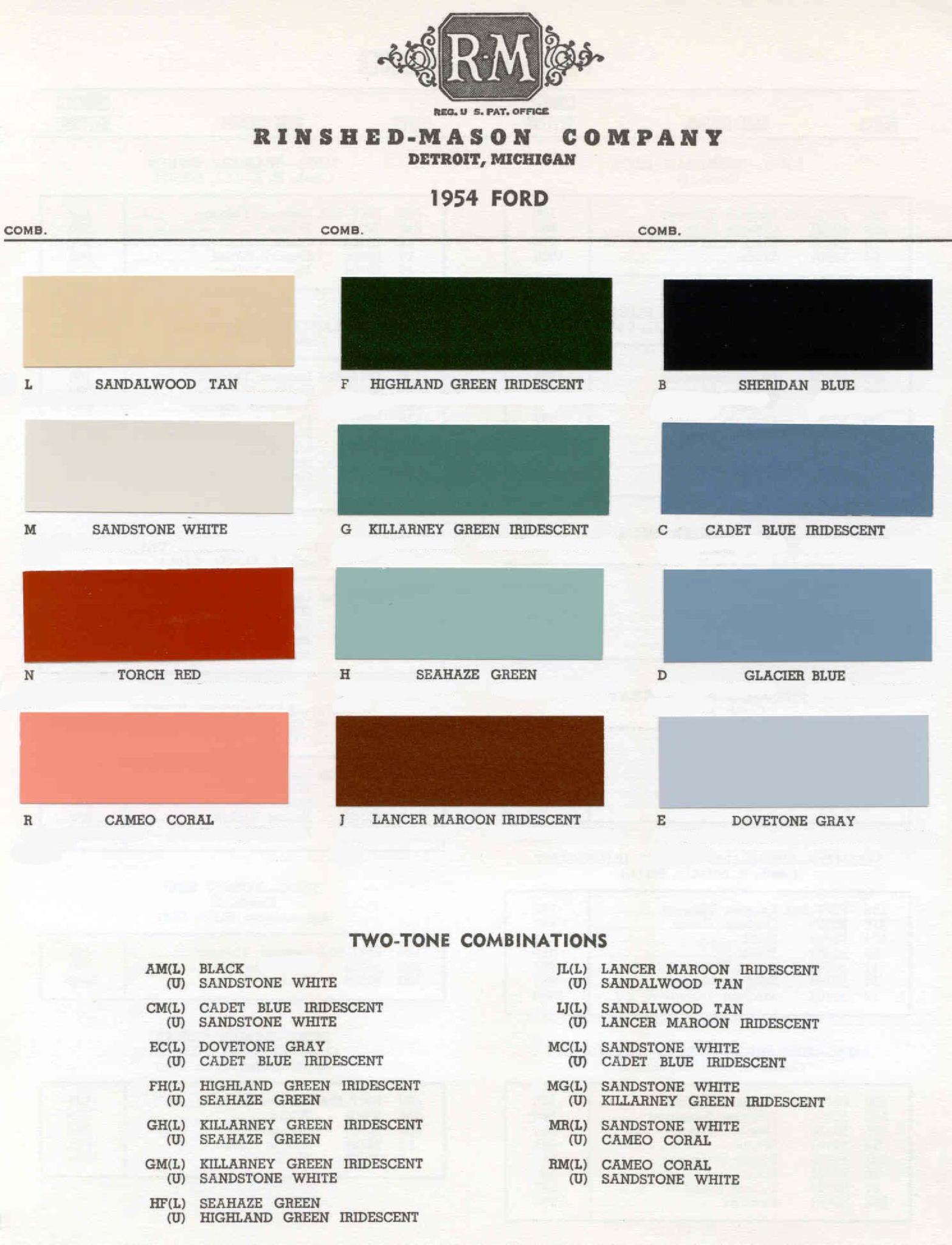 Ford Motor Vehicle Color Code Chart/Page Paint