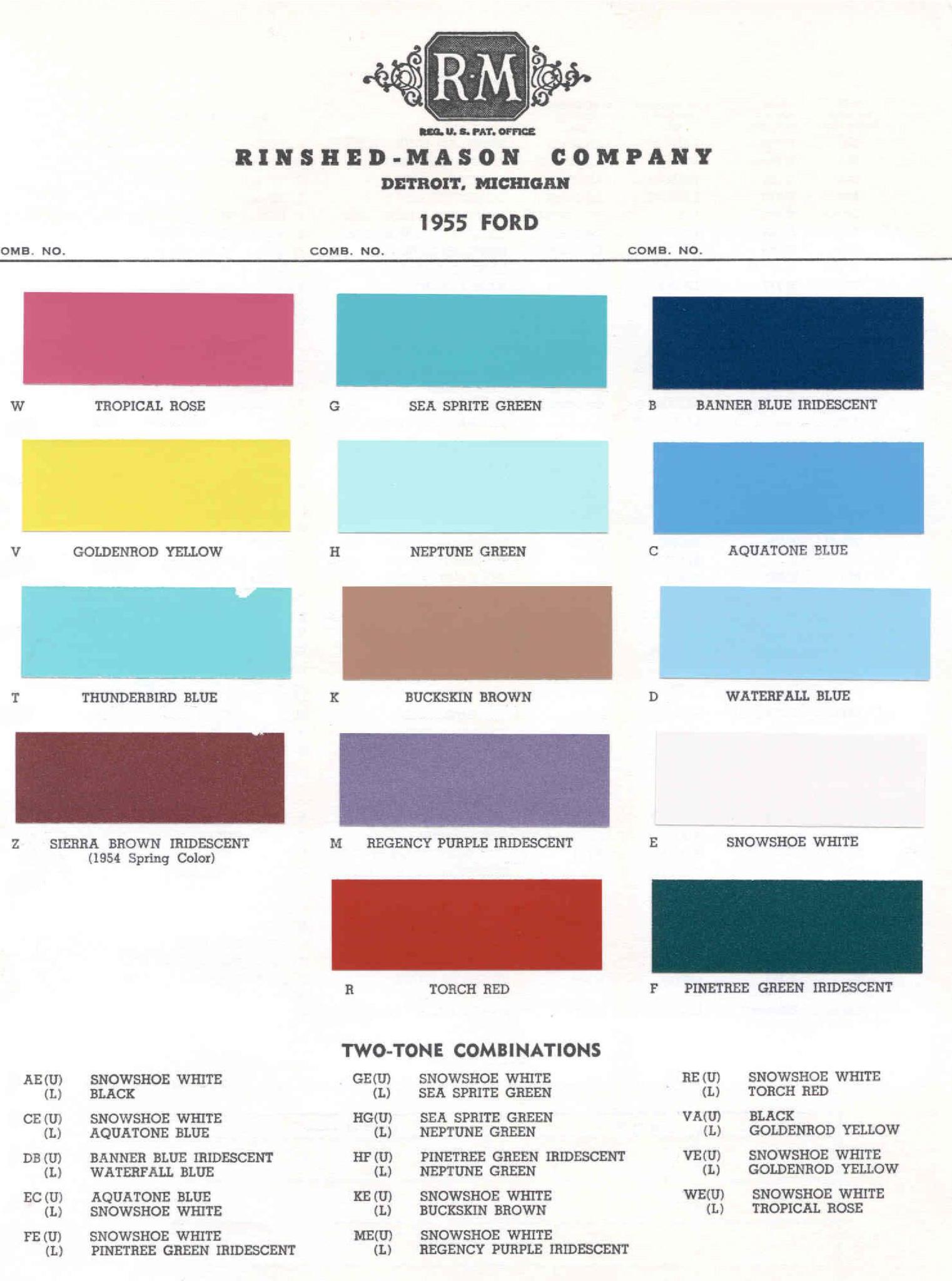 Ford Motor Vehicle Color Code Chart/Page Paint