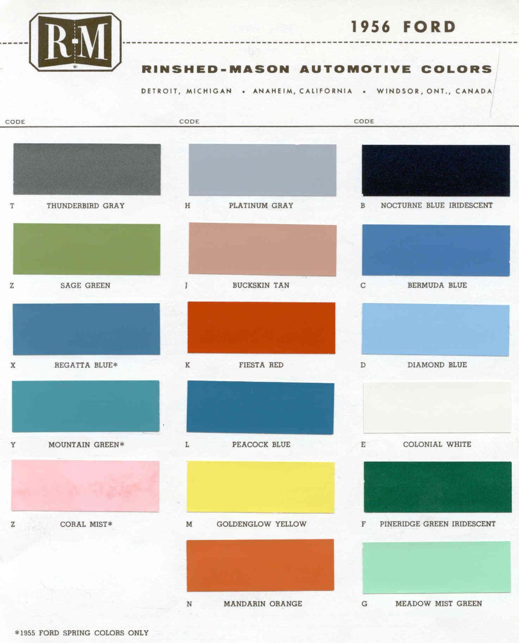 Ford Motor Vehicle Color Code Chart/Page Paint