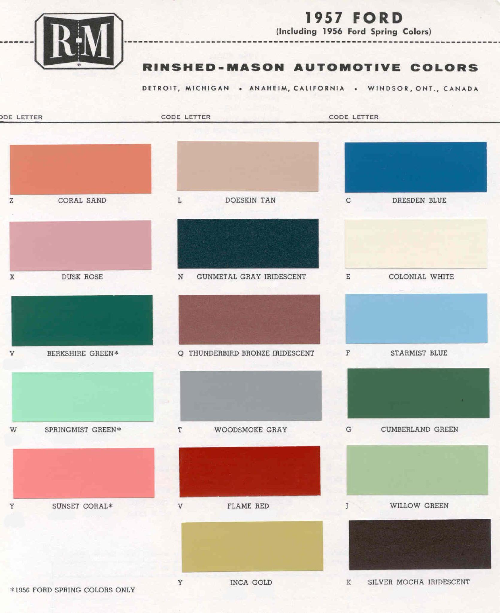 Ford Motor Vehicle Color Code Chart/Page Paint