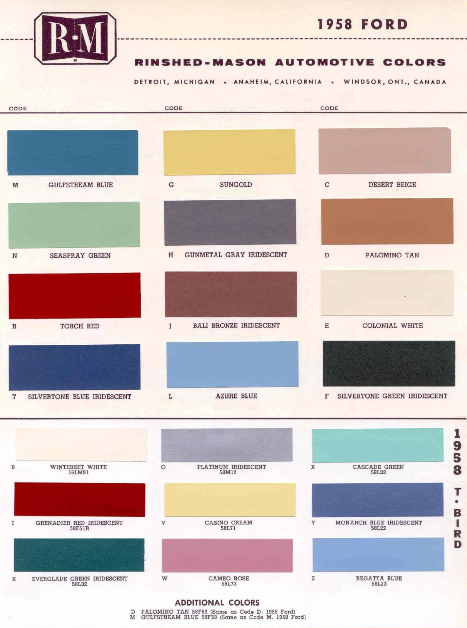 Ford Motor Vehicle Color Code Chart/Page Paint