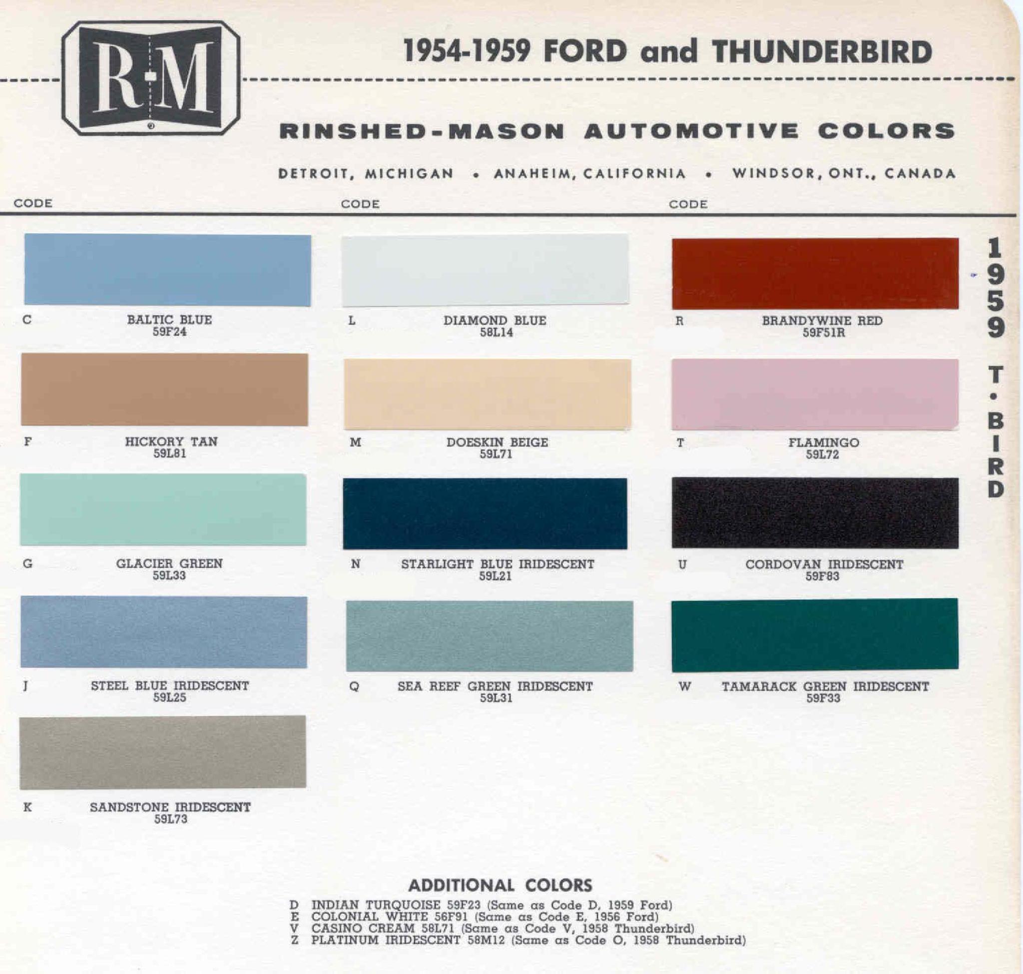 Ford Motor Vehicle Color Code Chart/Page Paint