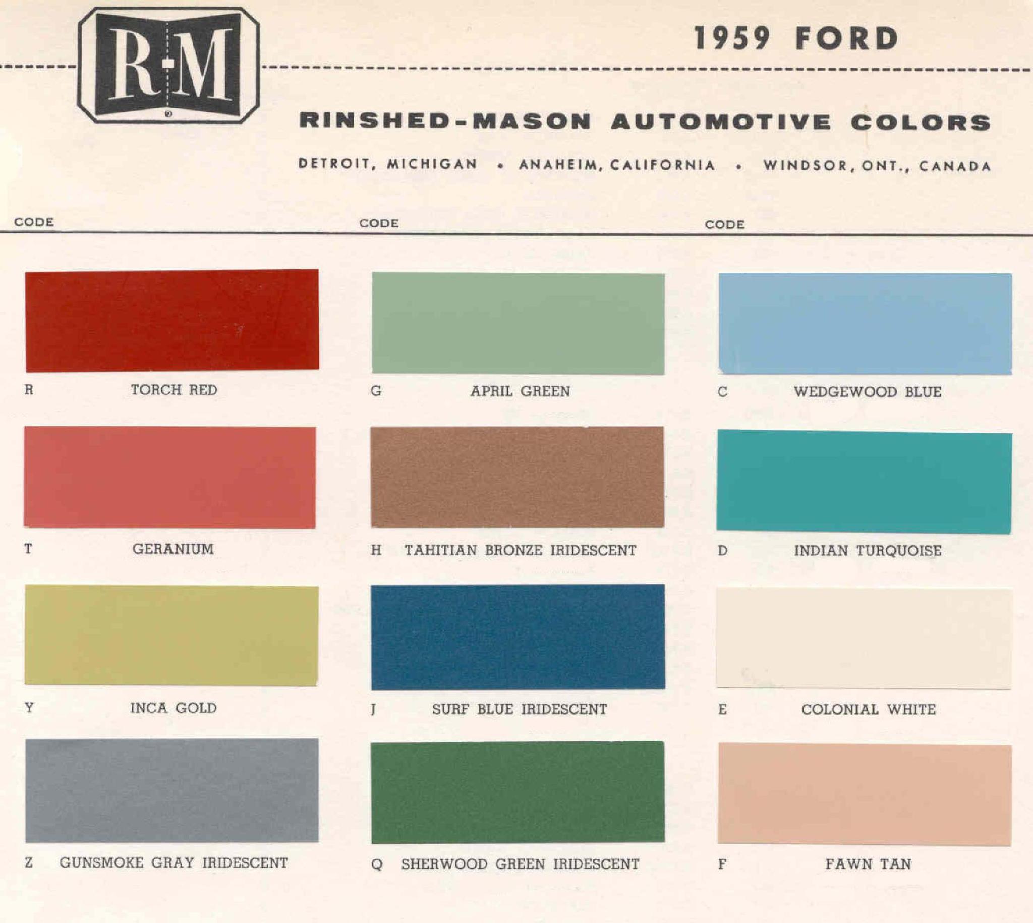 Ford Motor Vehicle Color Code Chart/Page Paint