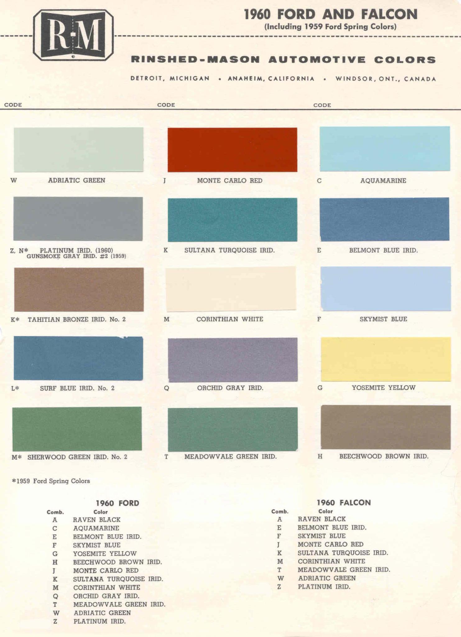 Ford Motor Vehicle Color Code Chart/Page Paint