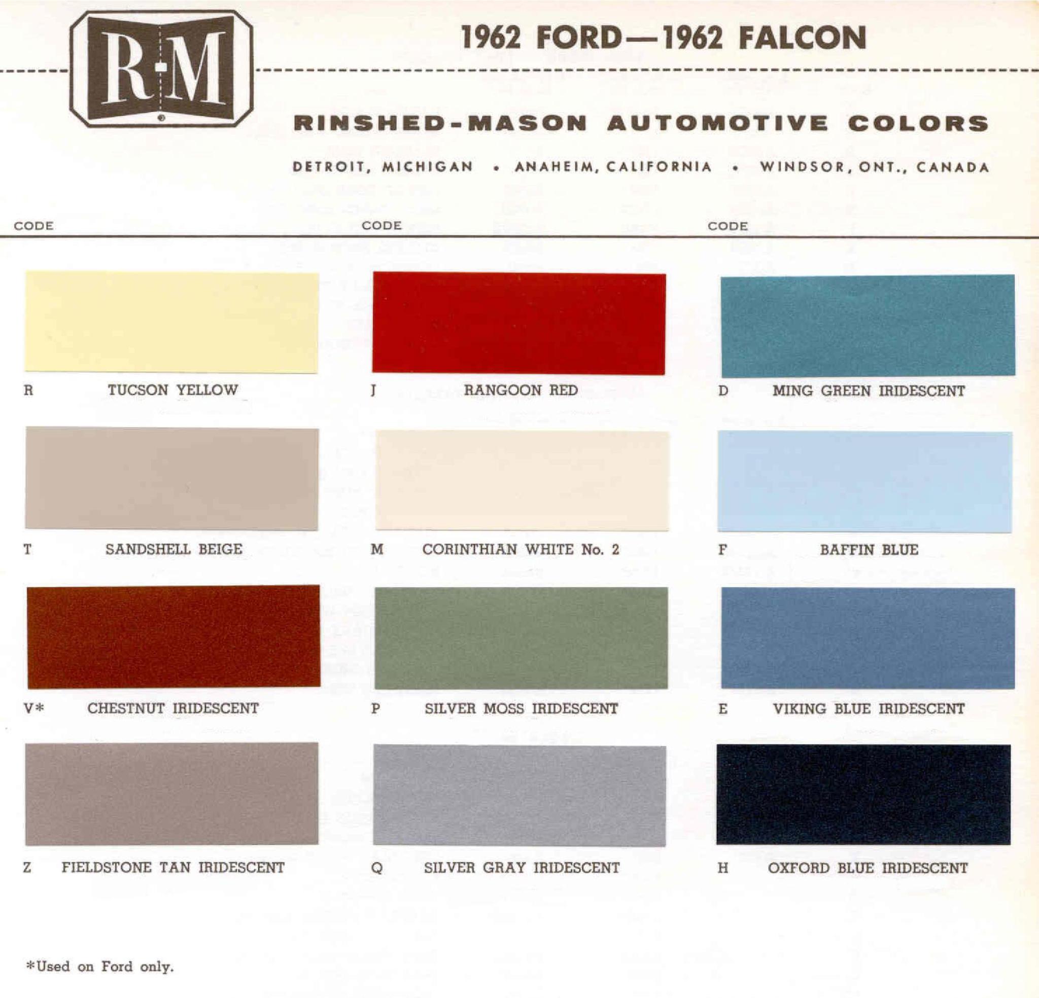 Ford Motor Vehicle Color Code Chart/Page Paint