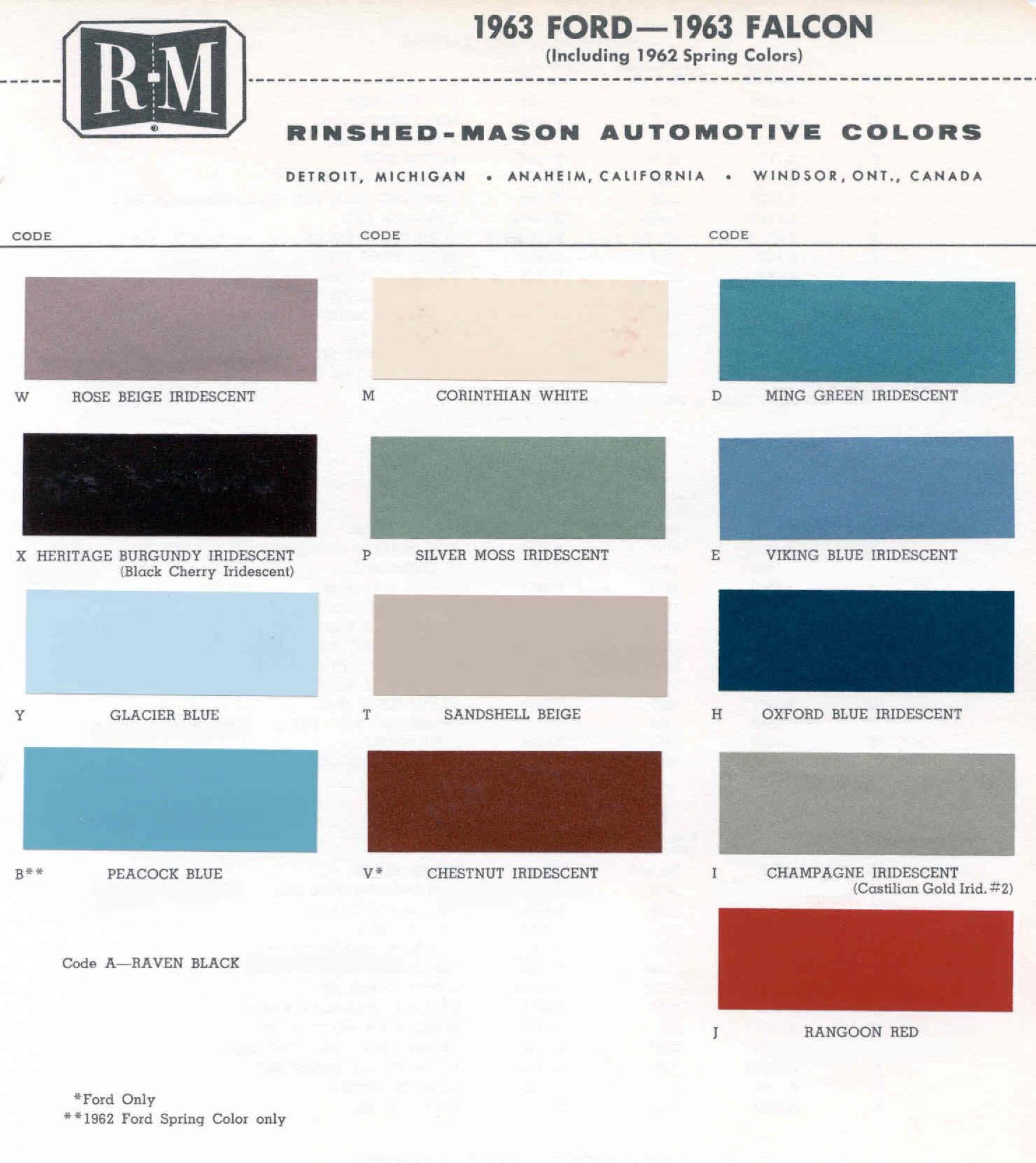 Ford Motor Vehicle Color Code Chart/Page Paint