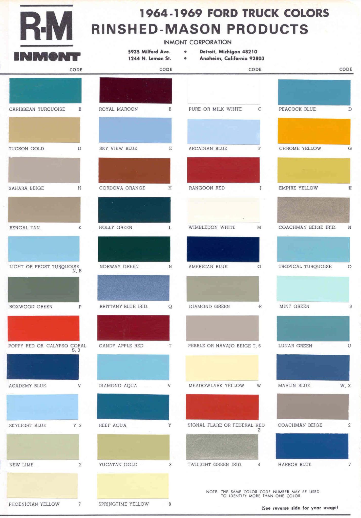 Ford Motor Vehicle Color Code Chart/Page Paint