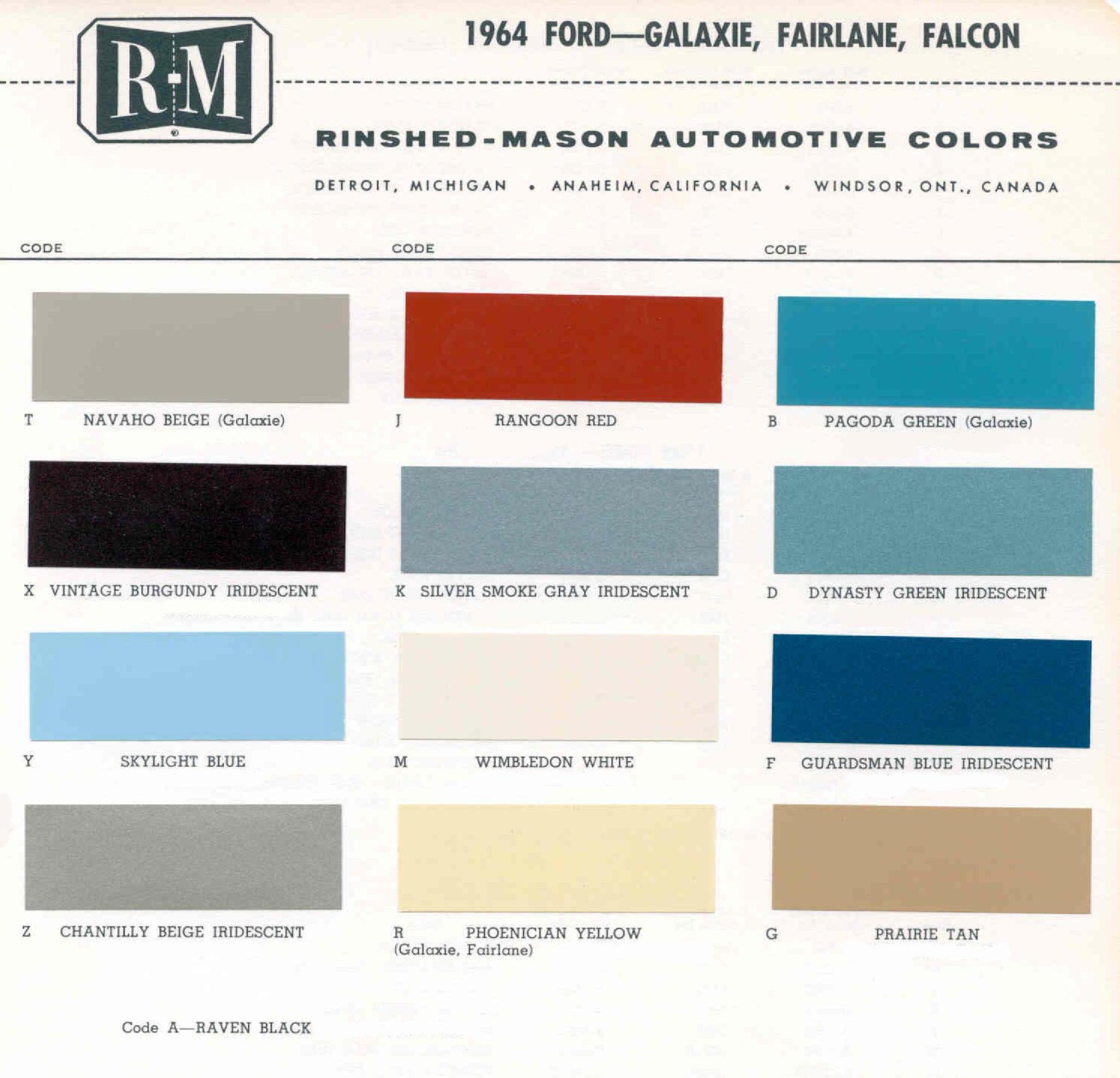 Ford Motor Vehicle Color Code Chart/Page Paint