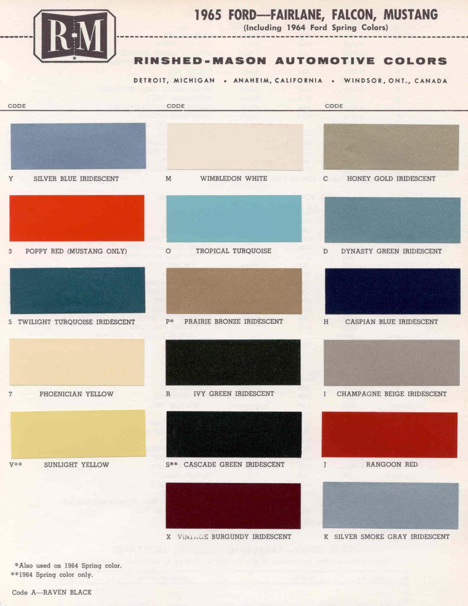 Ford Motor Vehicle Color Code Chart/Page Paint