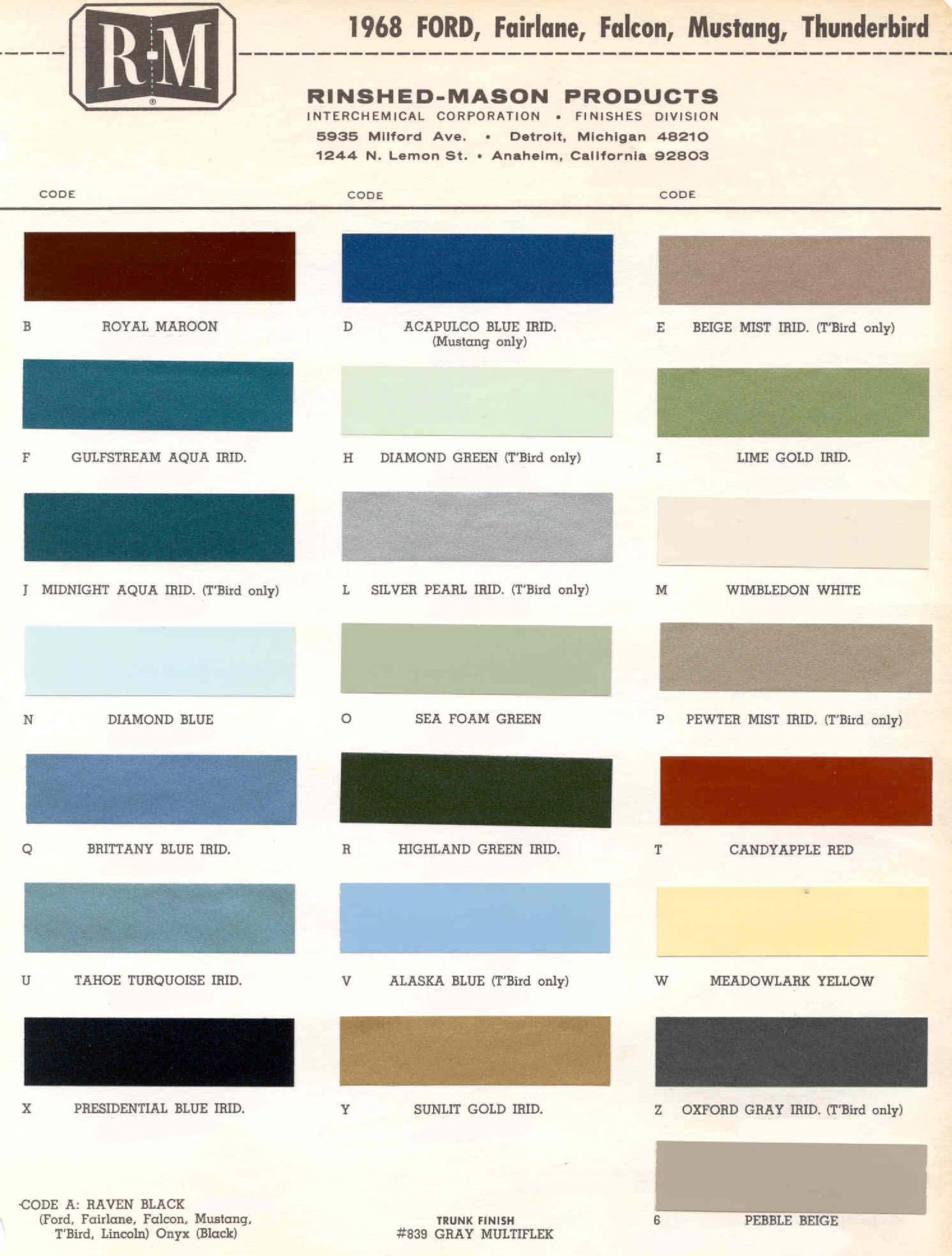 Ford Motor Vehicle Color Code Chart/Page Paint